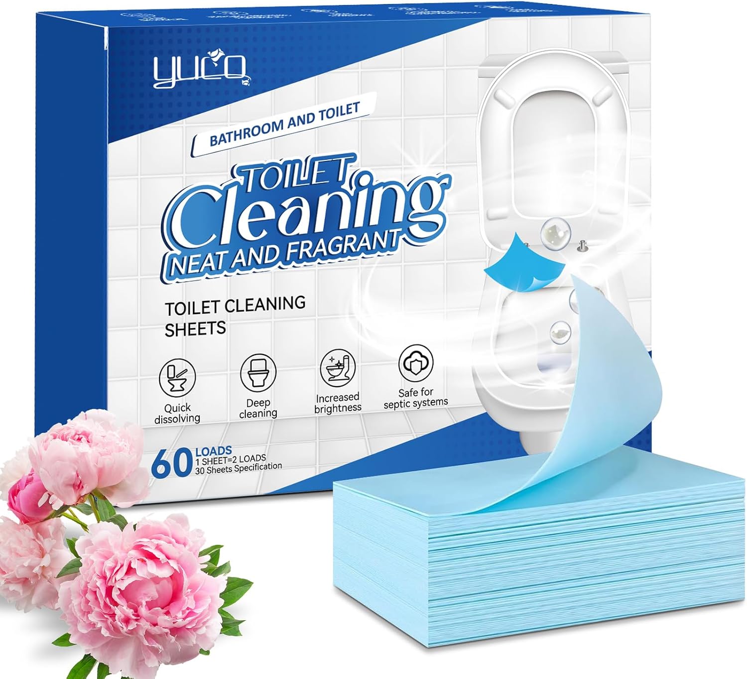 YUCO Toilet Cleaner Sheets 60 Washes No Splashes Fresh Scent