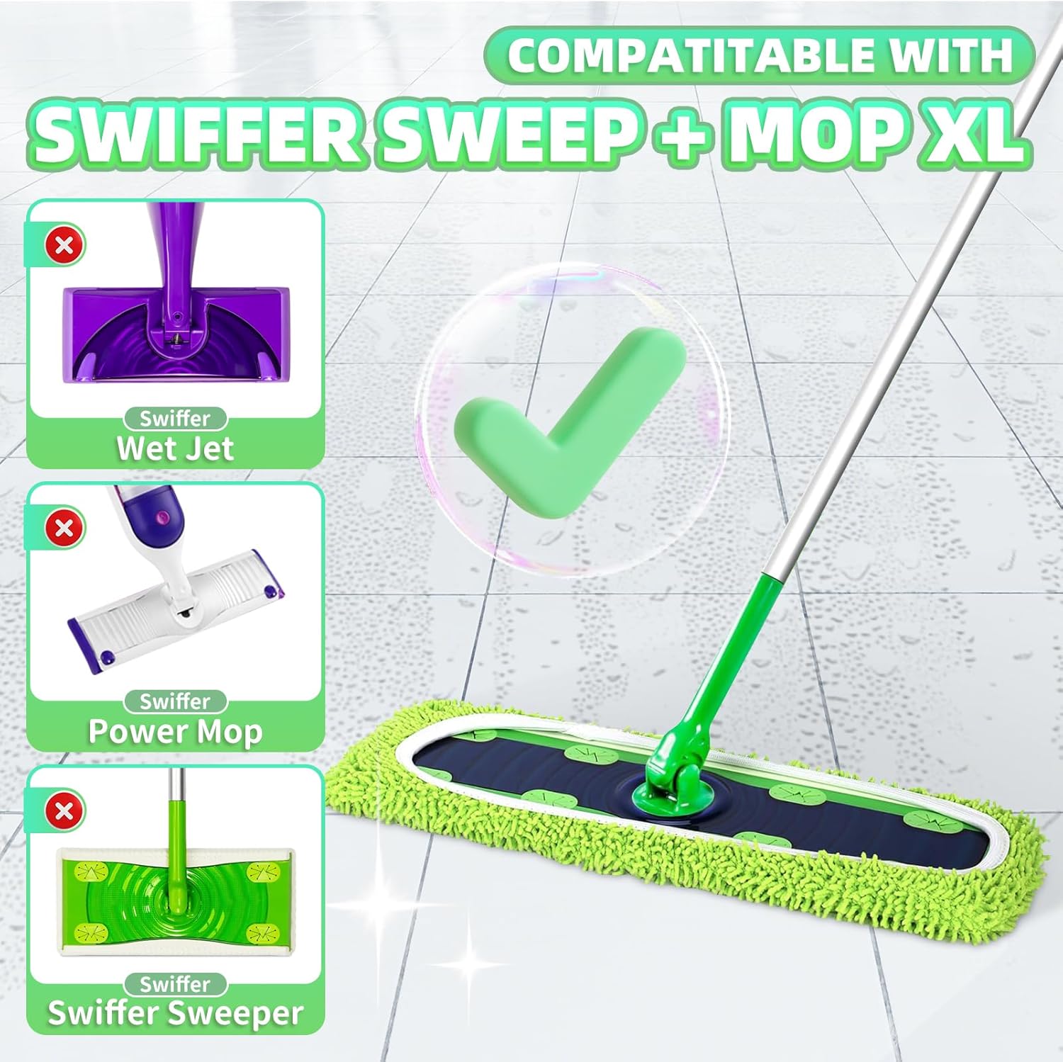 Nicemiya 4 Pack Reusable X-Large Mop Pads for Swiffer Sweeper XL