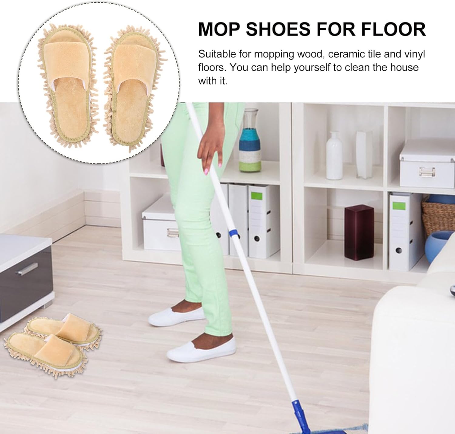 PACKOVE Women Fuzzy Mop Slippers with Toe Open Design 1