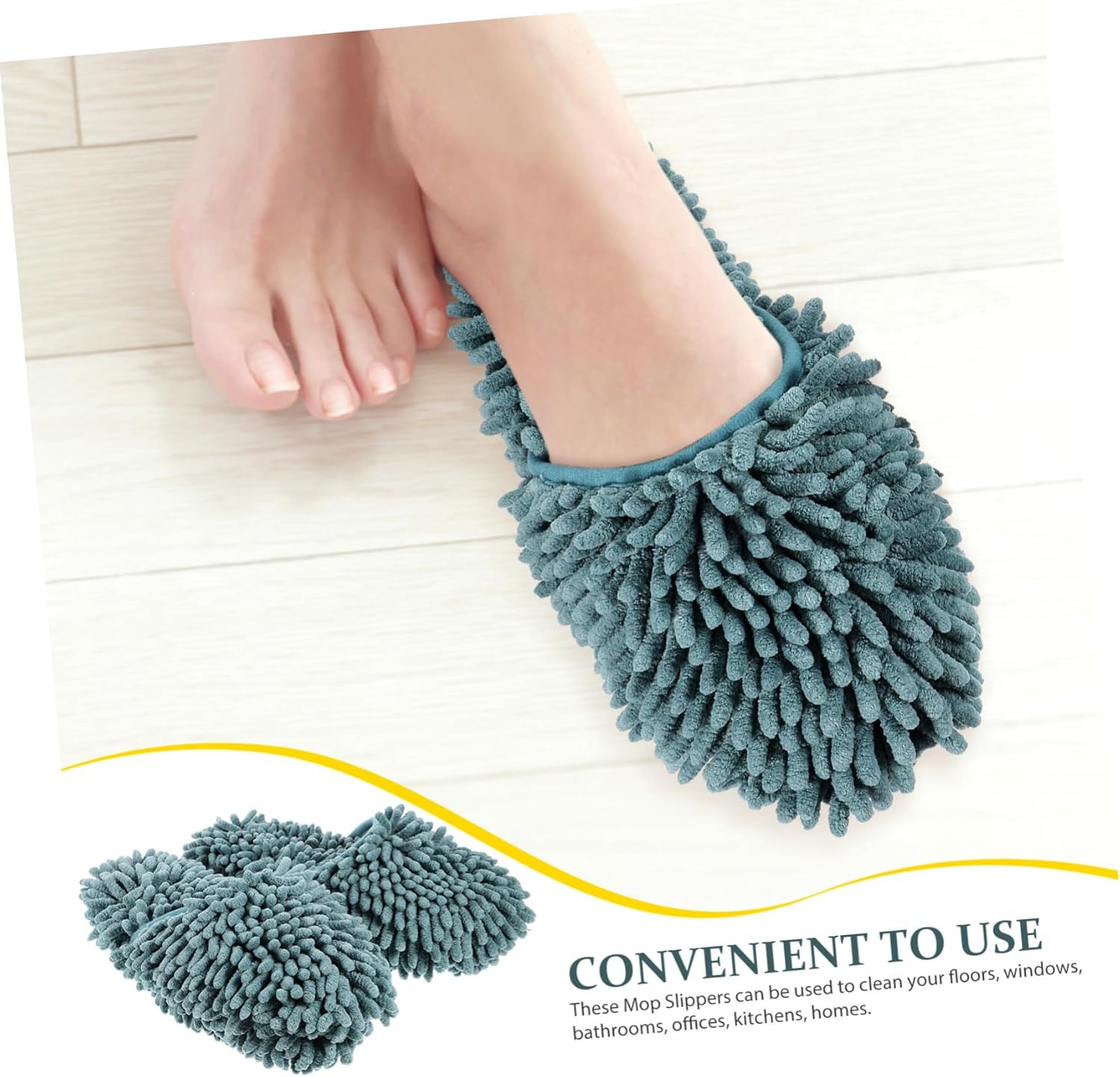 1 Pair Minkissy Mop Slippers Reusable Non-Slip Gray-Green