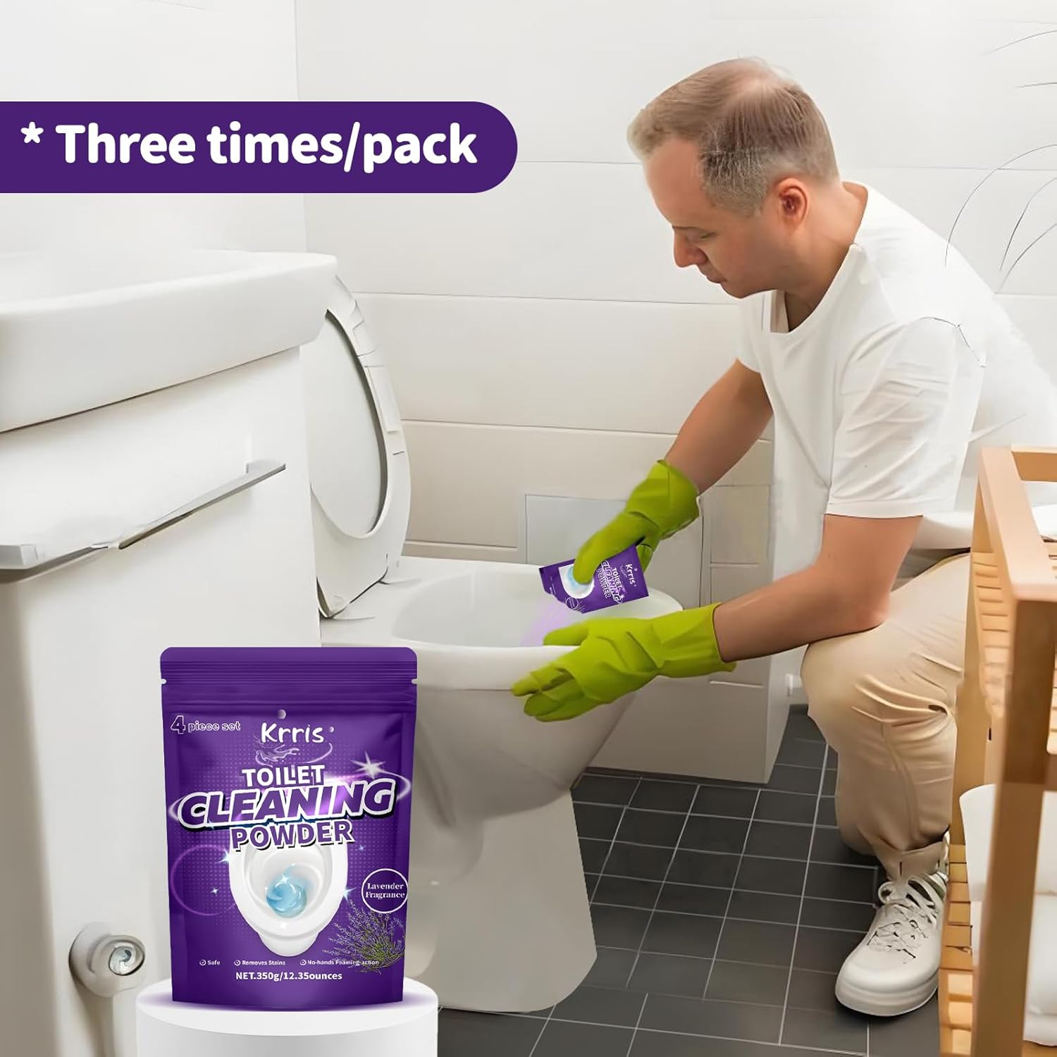 Krris Foaming Toilet Bowl Cleaner Powder 4 Packs 3 oz
