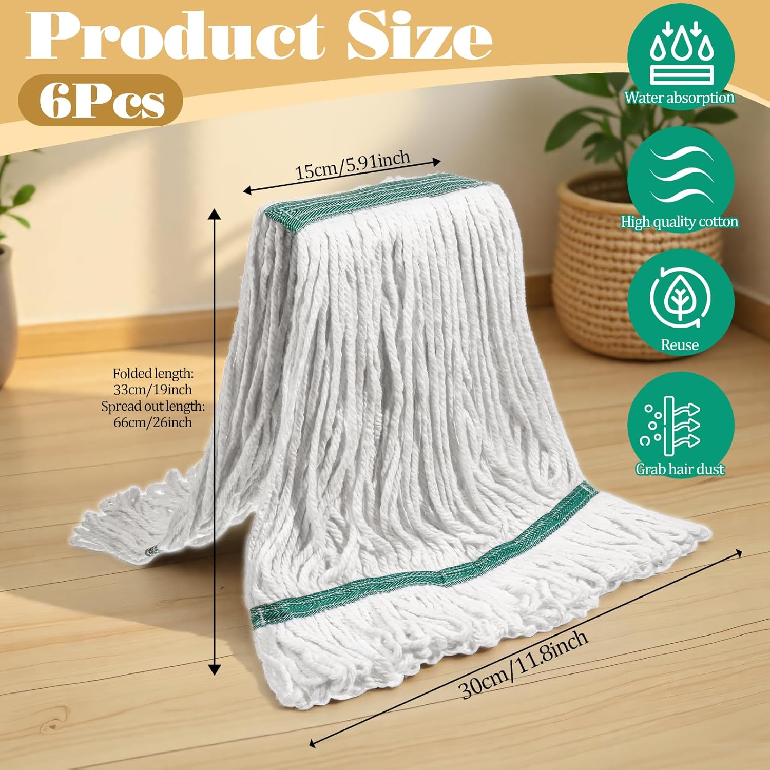 BOHUIZ 6 Pack Heavy Duty Mop Head Replacements 1
