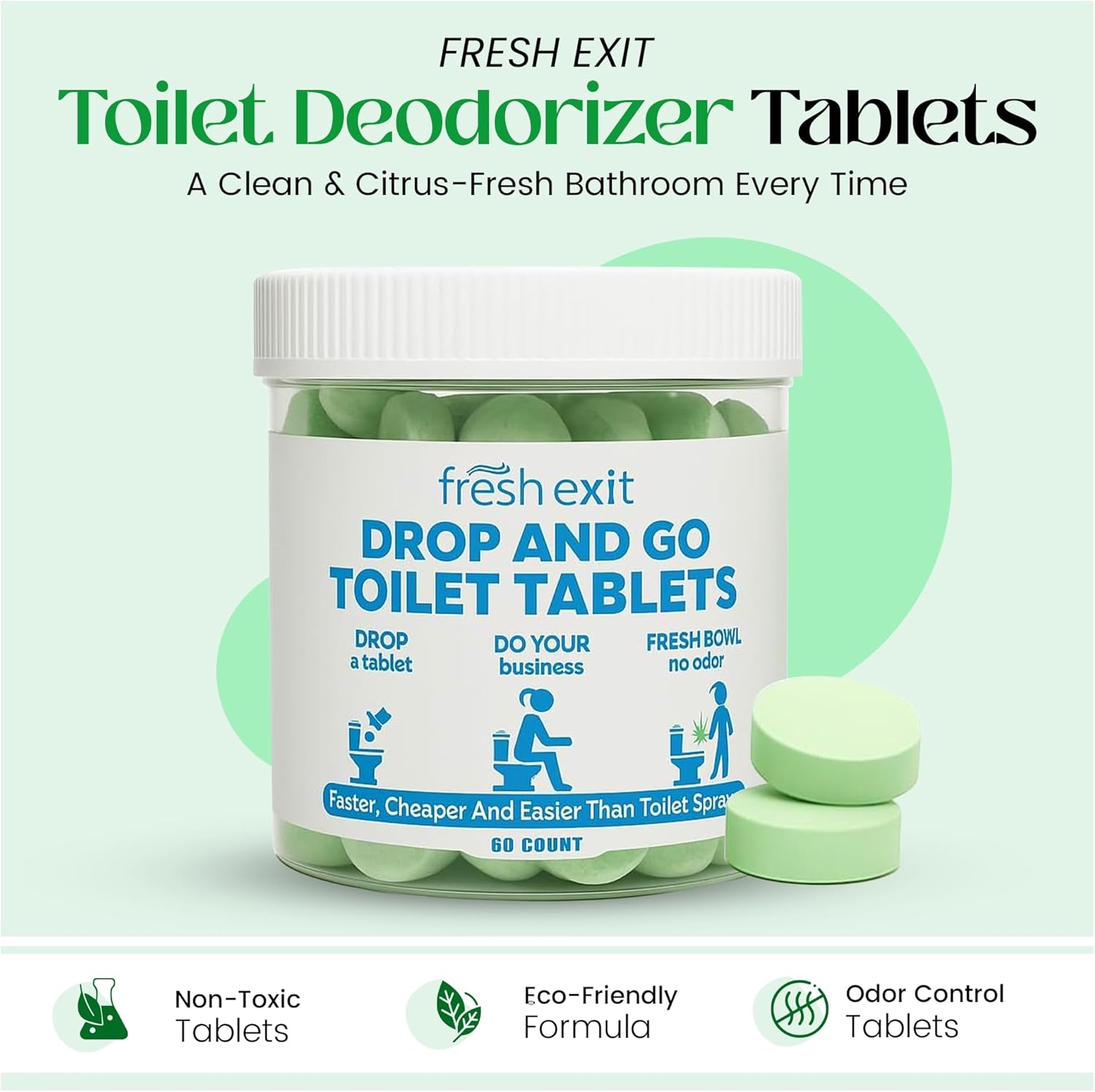FreshExit Toilet Deodorizer Tablets 60 Count Citrus Scent 1