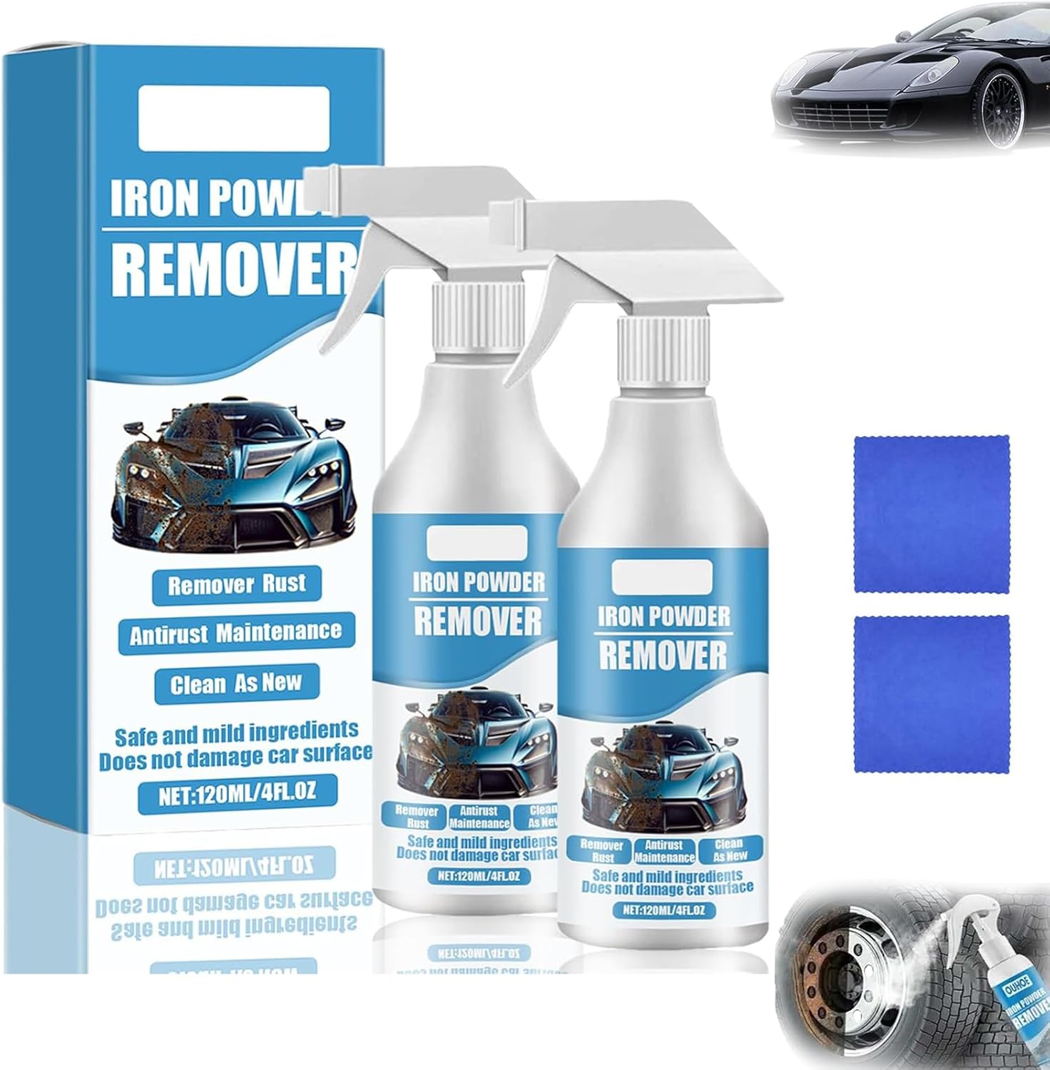 ZANWANXIN Car Rust Iron Particle Remover Spray 2pcs