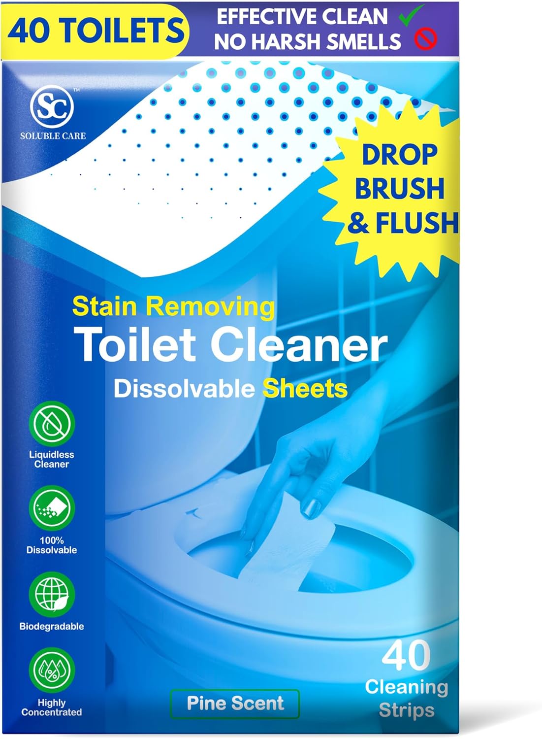 Soluble Care Dissolvable Toilet Cleaner Sheets 40 Pack Pine Scent