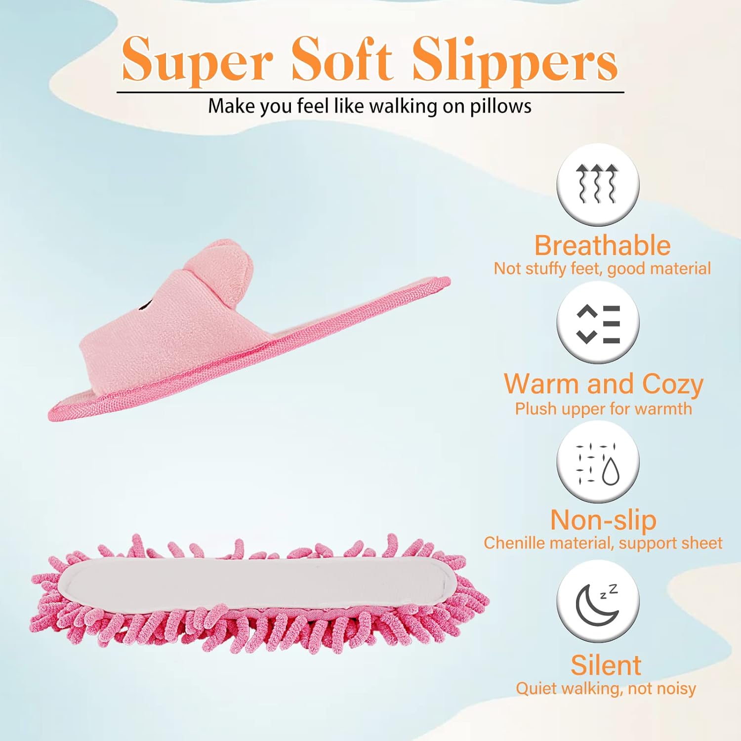 Liitrton Detachable Mop Slippers Microfiber Chenille Comfort Footwear