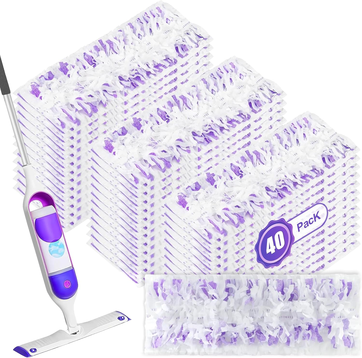 40 Pack Disposable Power Mop Refills for Multi-Surface Cleaning