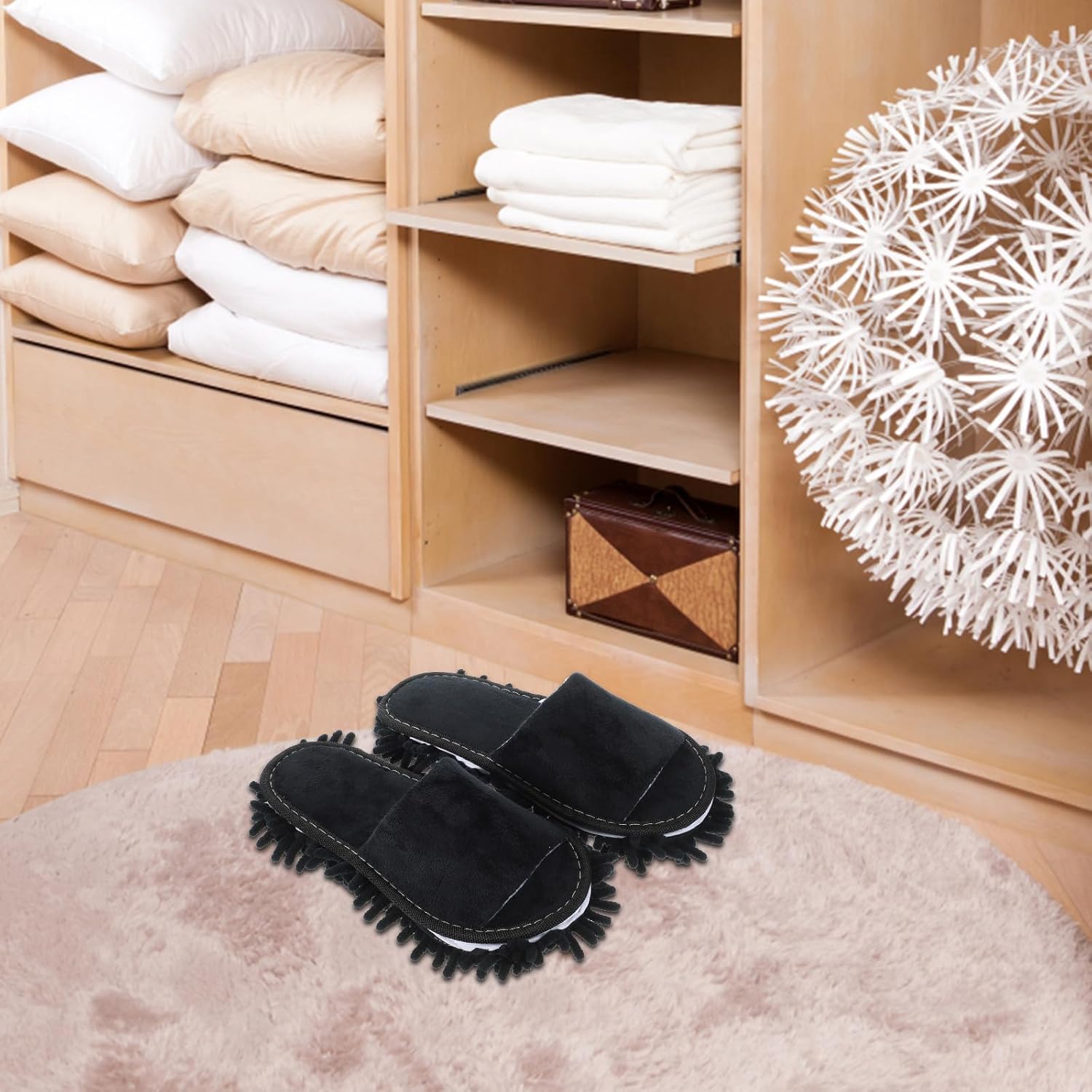 PACKOVE Floor Cleaning Mop Slippers 1 Pair Black