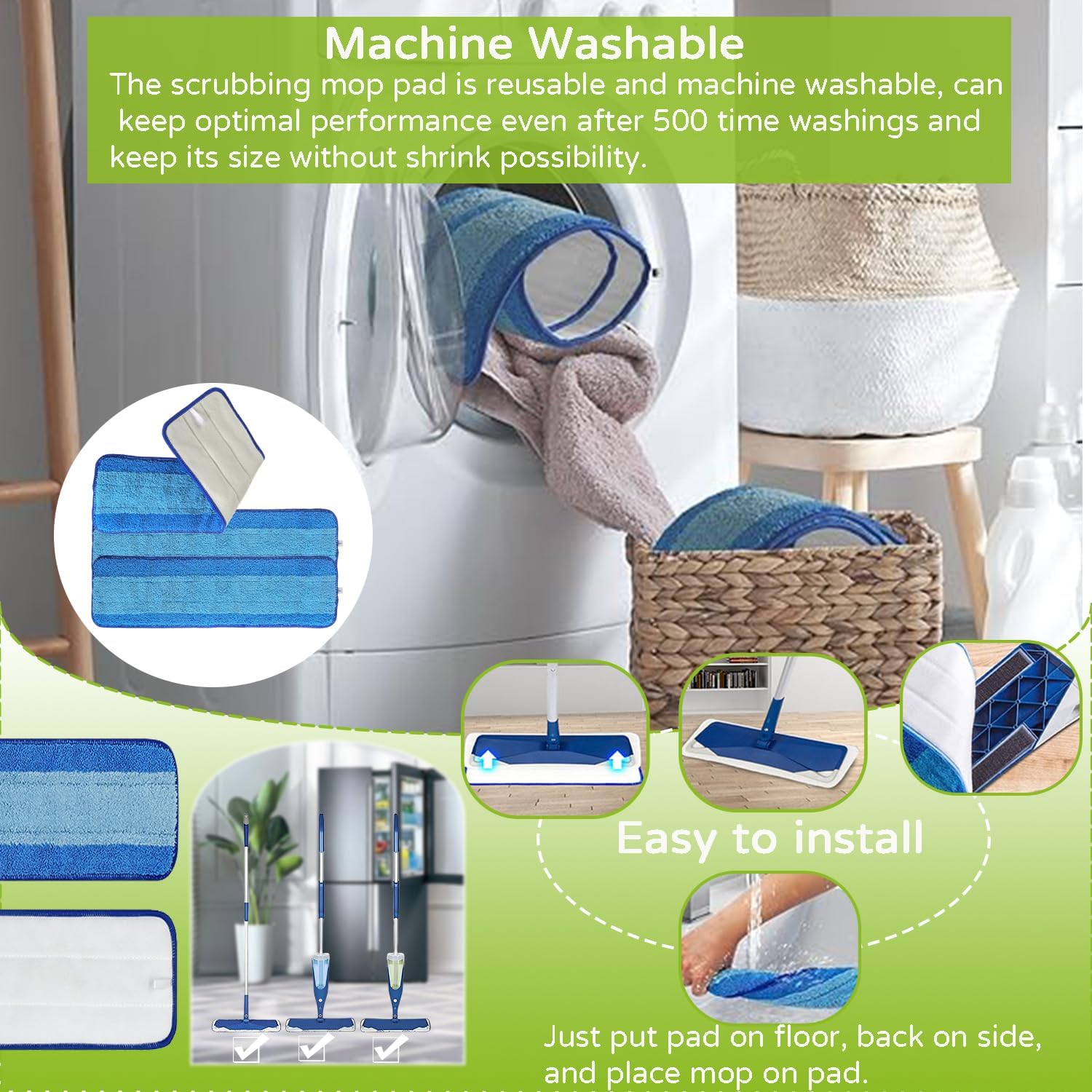 3 Pack Washable Microfiber Mop Pads for Bona Mop Replacement