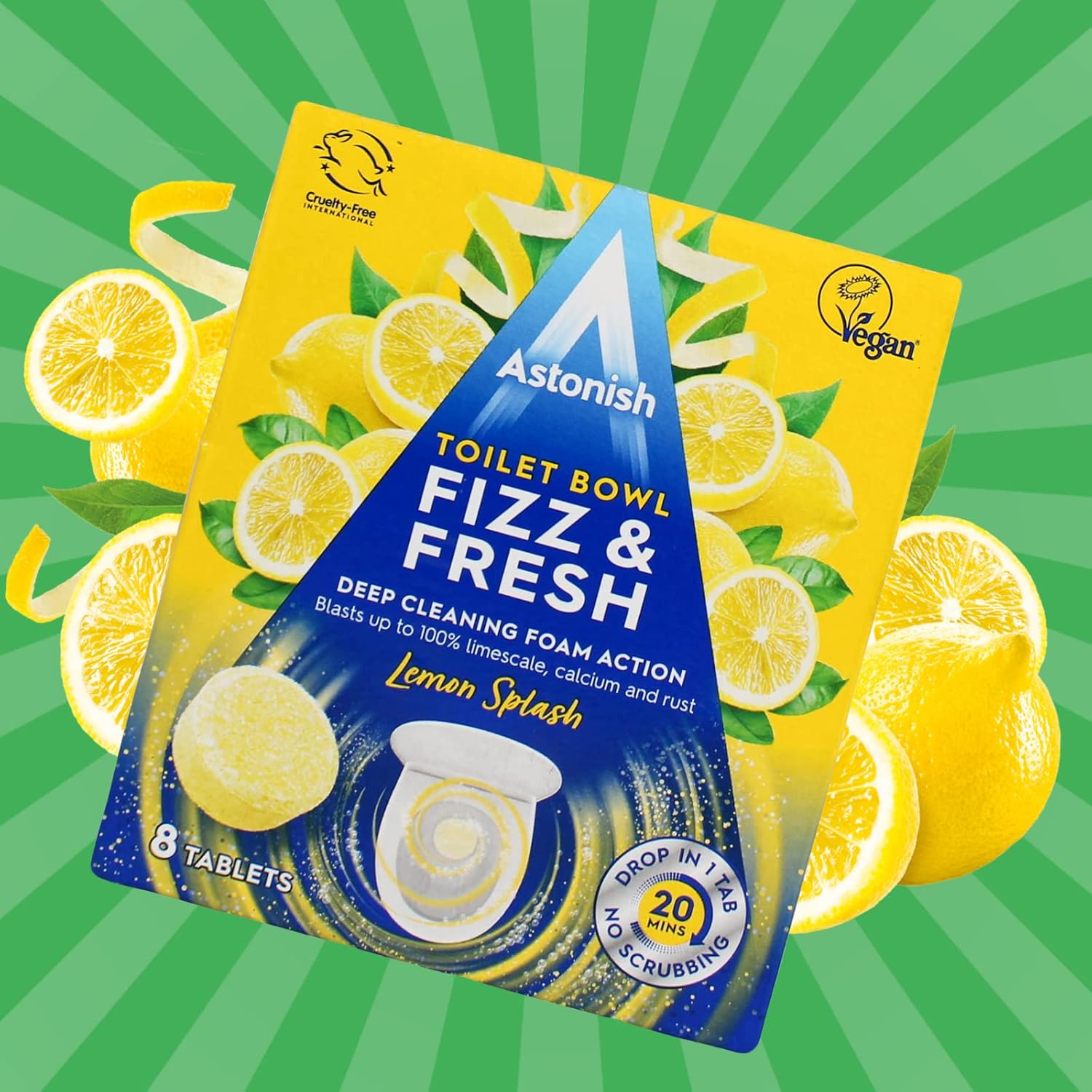 Astonish Foaming Lemon Splash Toilet Cleaner Tablets - 8 Tabs No Spray Bottle Needed