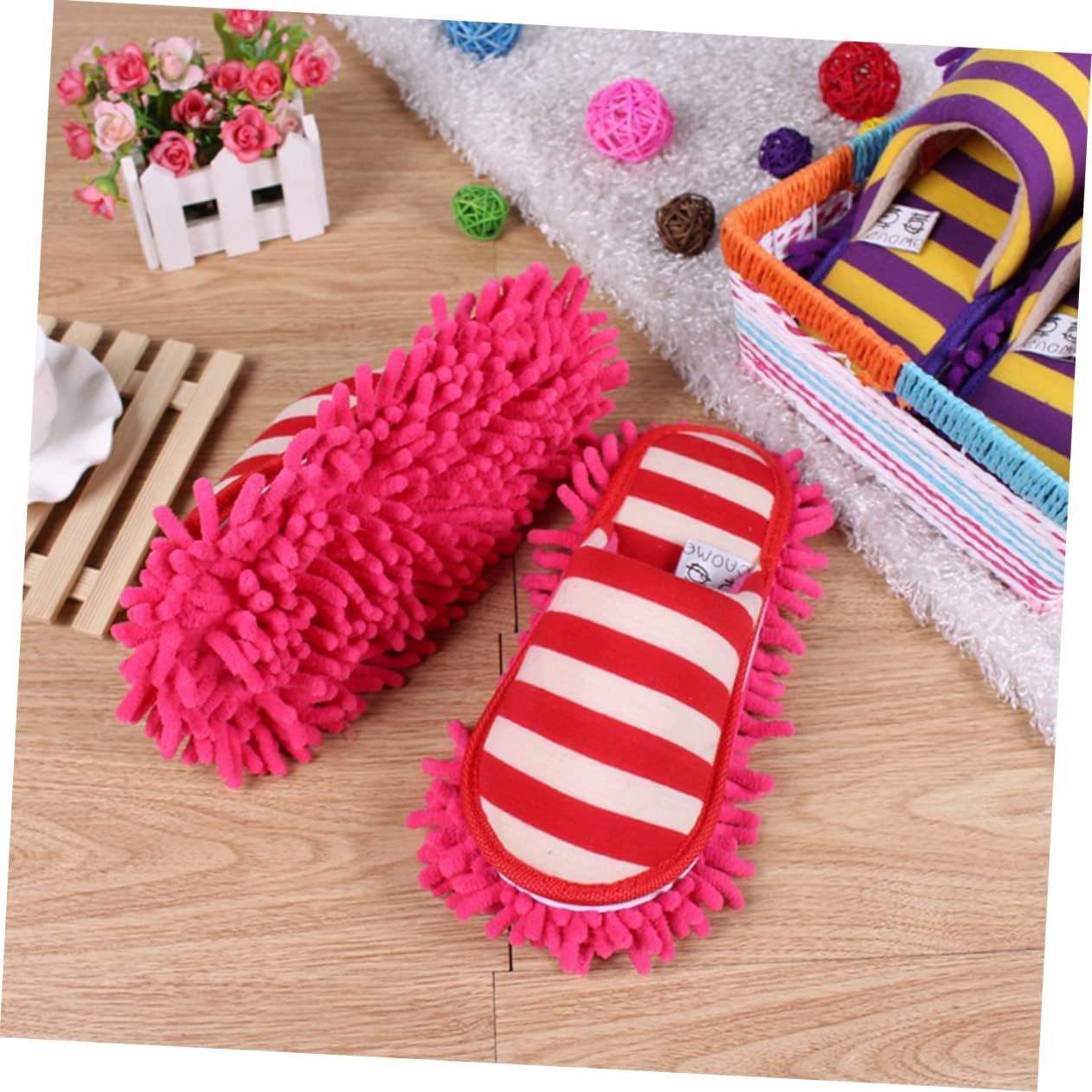 PACKOVE Chenille Cleaning Slippers Red Size L