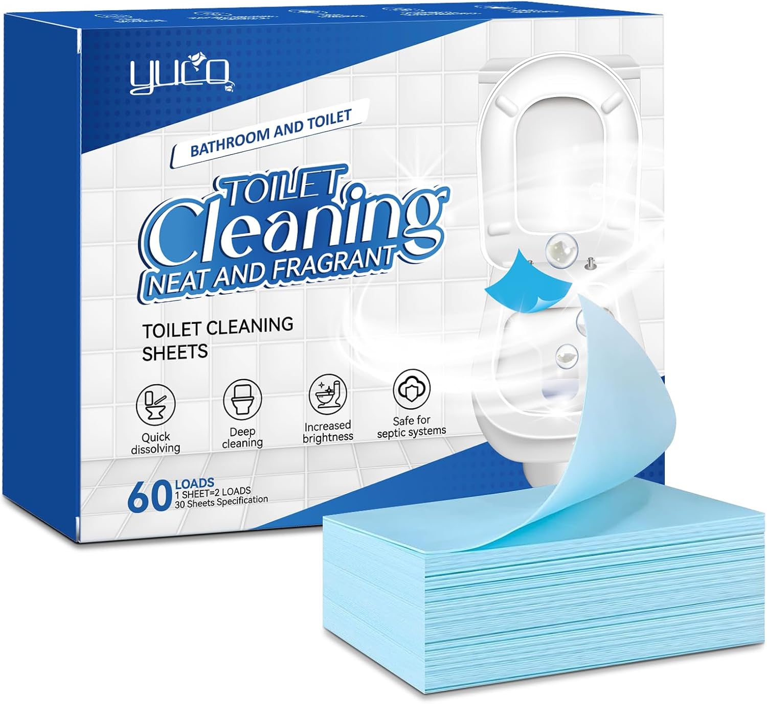 YUCO Toilet Cleaner Sheets 60 Washes No Splashes Fresh Scent