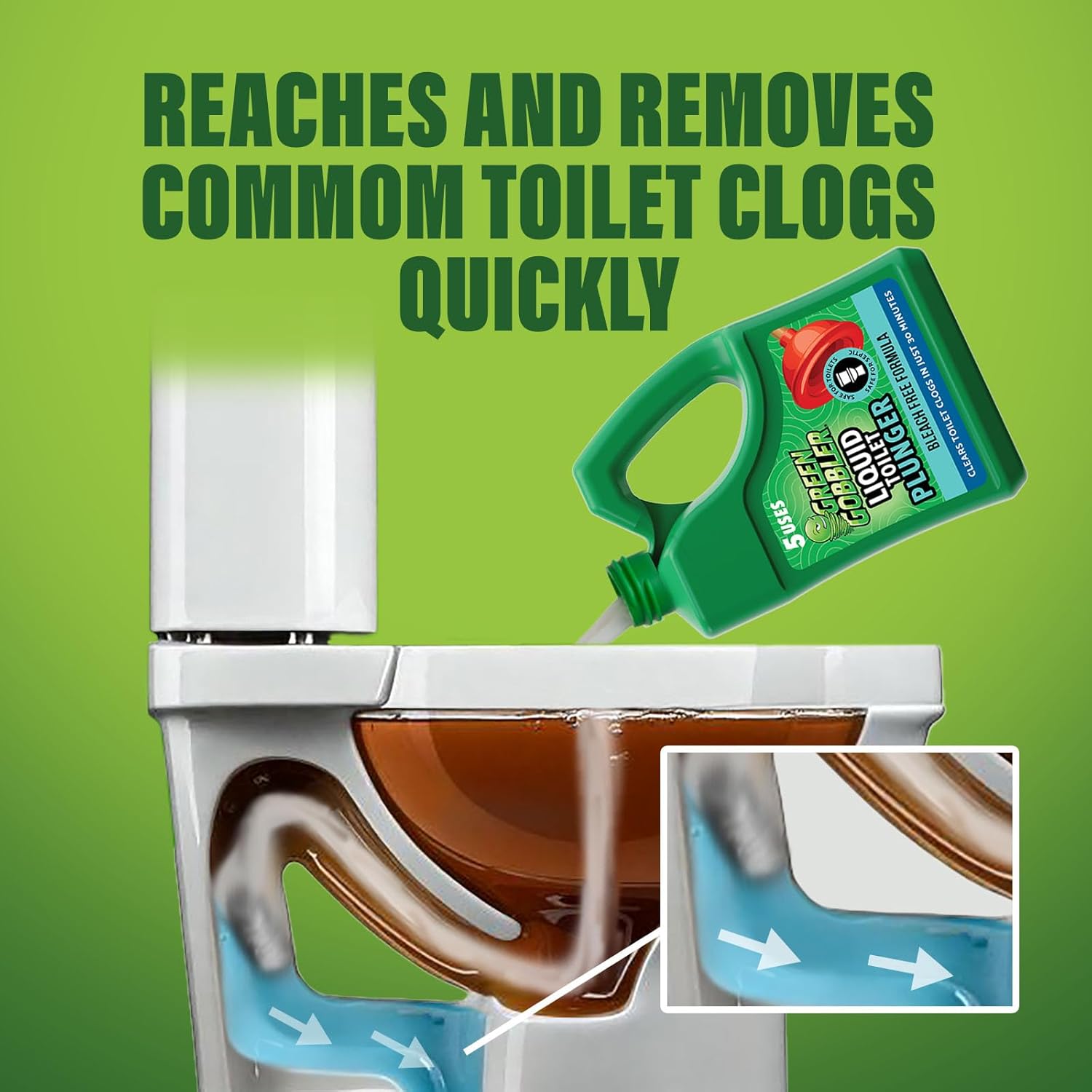 Green Gobbler Liquid Toilet Plunger Clog Remover