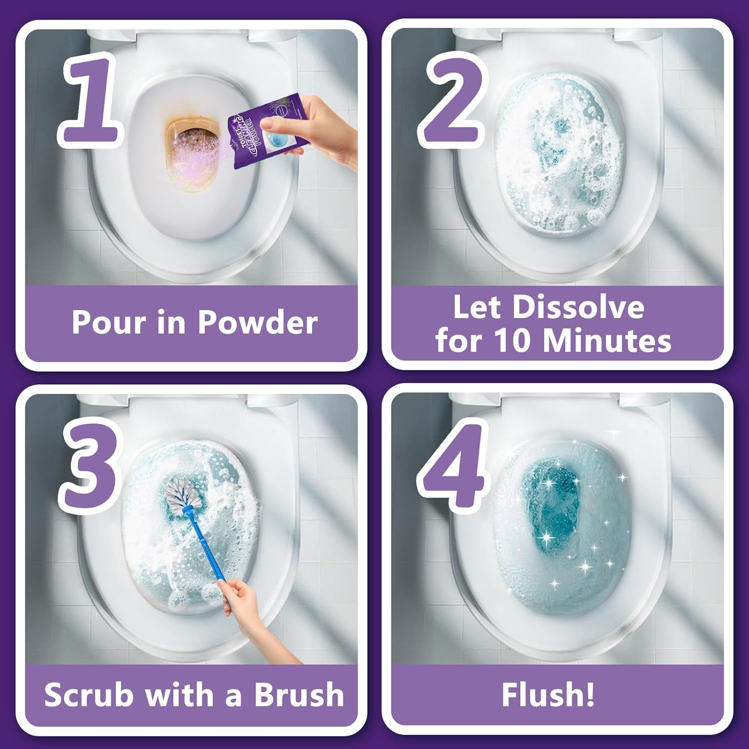 Krris Foaming Toilet Bowl Cleaner Powder 4 Packs 3 oz