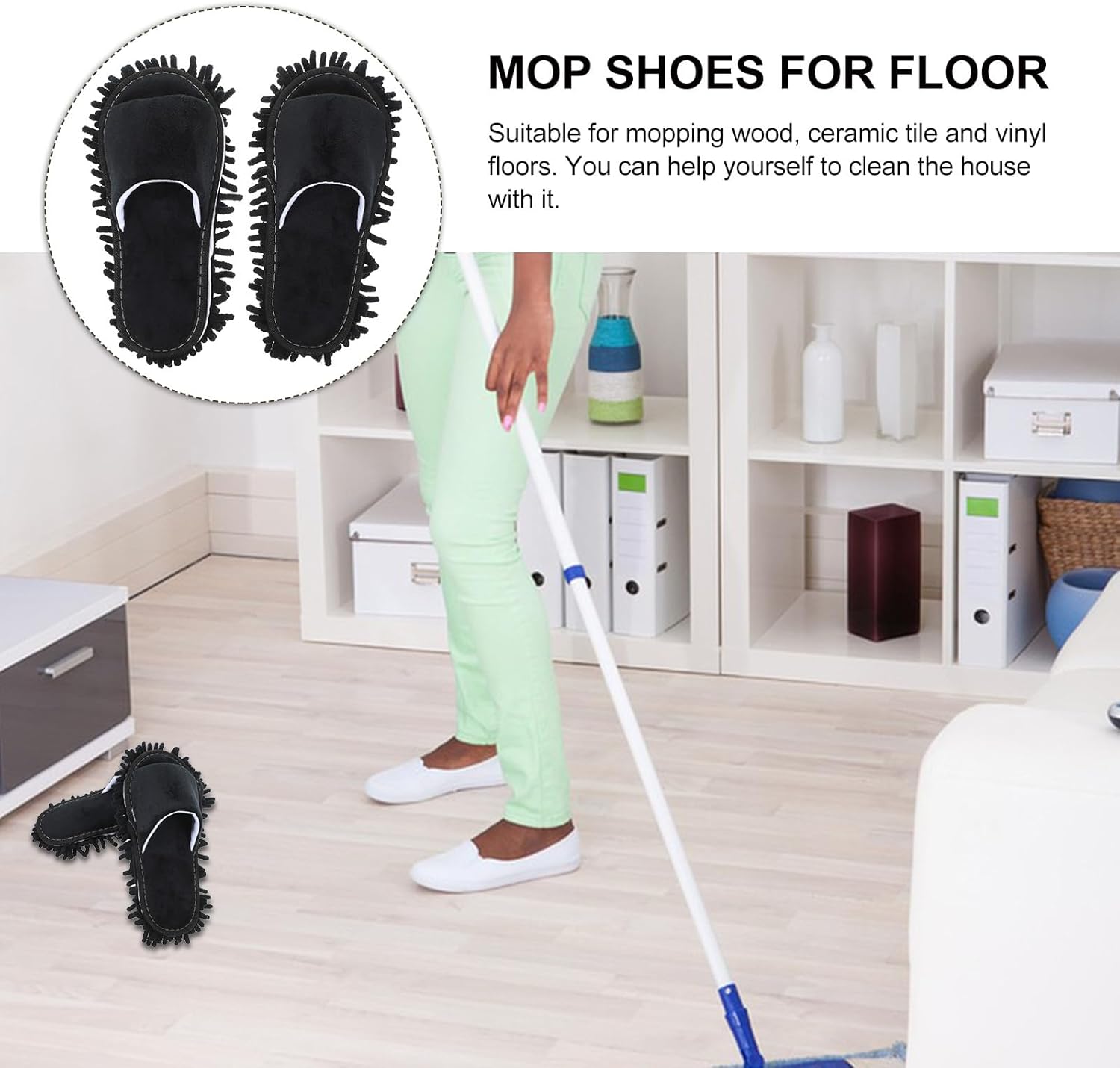 PACKOVE Floor Cleaning Mop Slippers 1 Pair Black