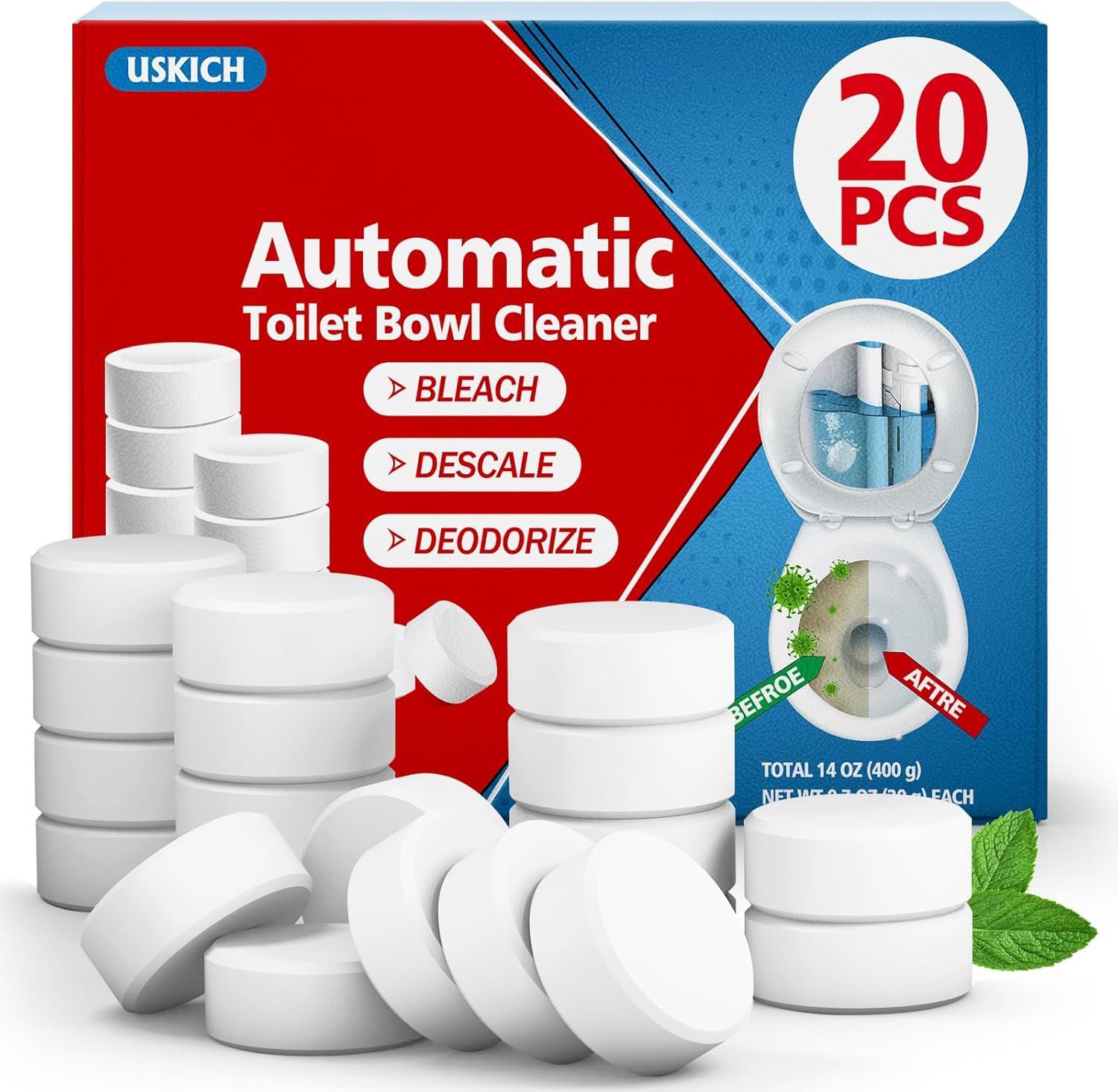 USKICH Toilet Bowl Cleaner Tablets 20 Pack
