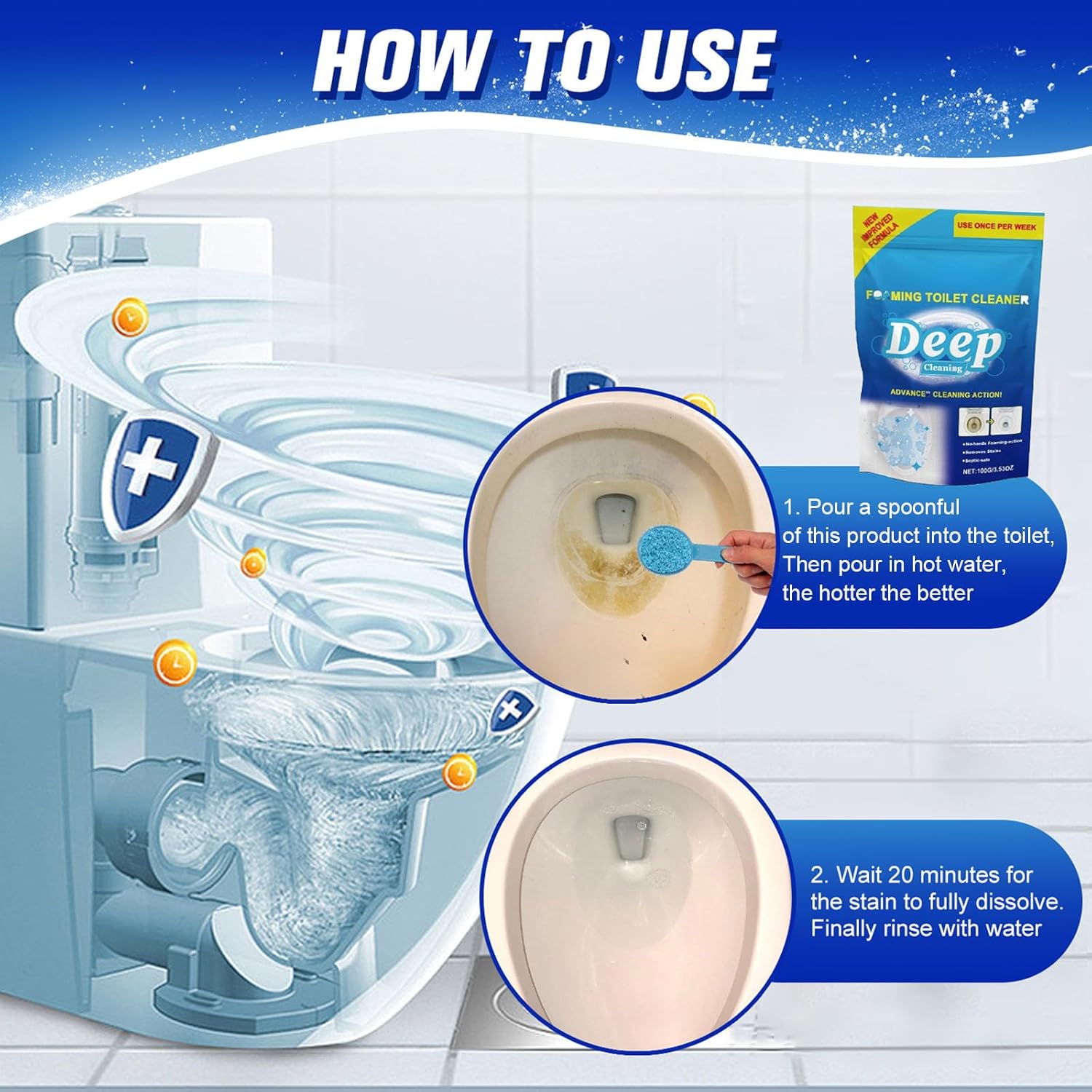 Iaolose 2PCS Toilet Cleaner with Deep Cleaning Powder