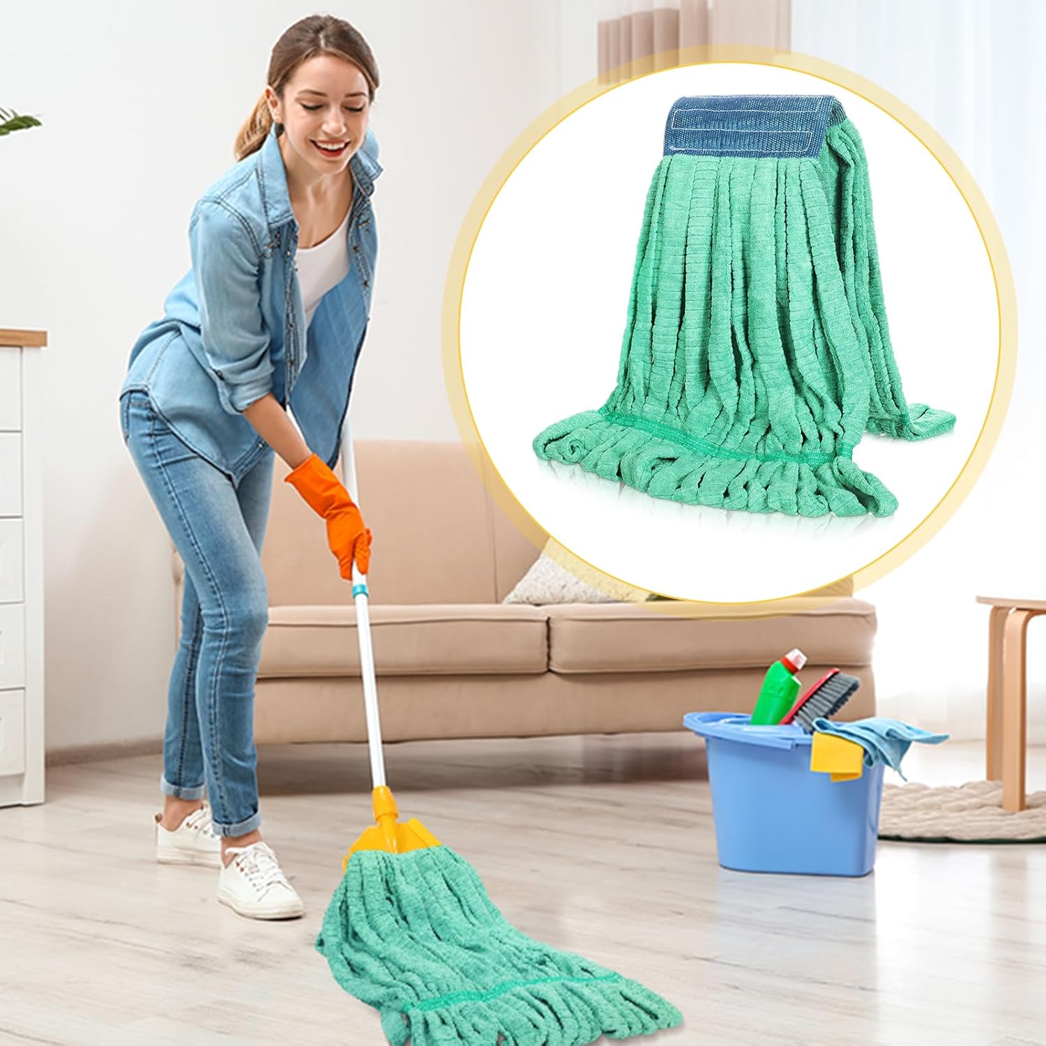 Lallisa 10 Pcs Microfiber Mop Head Refill for Commercial Industrial Use Green
