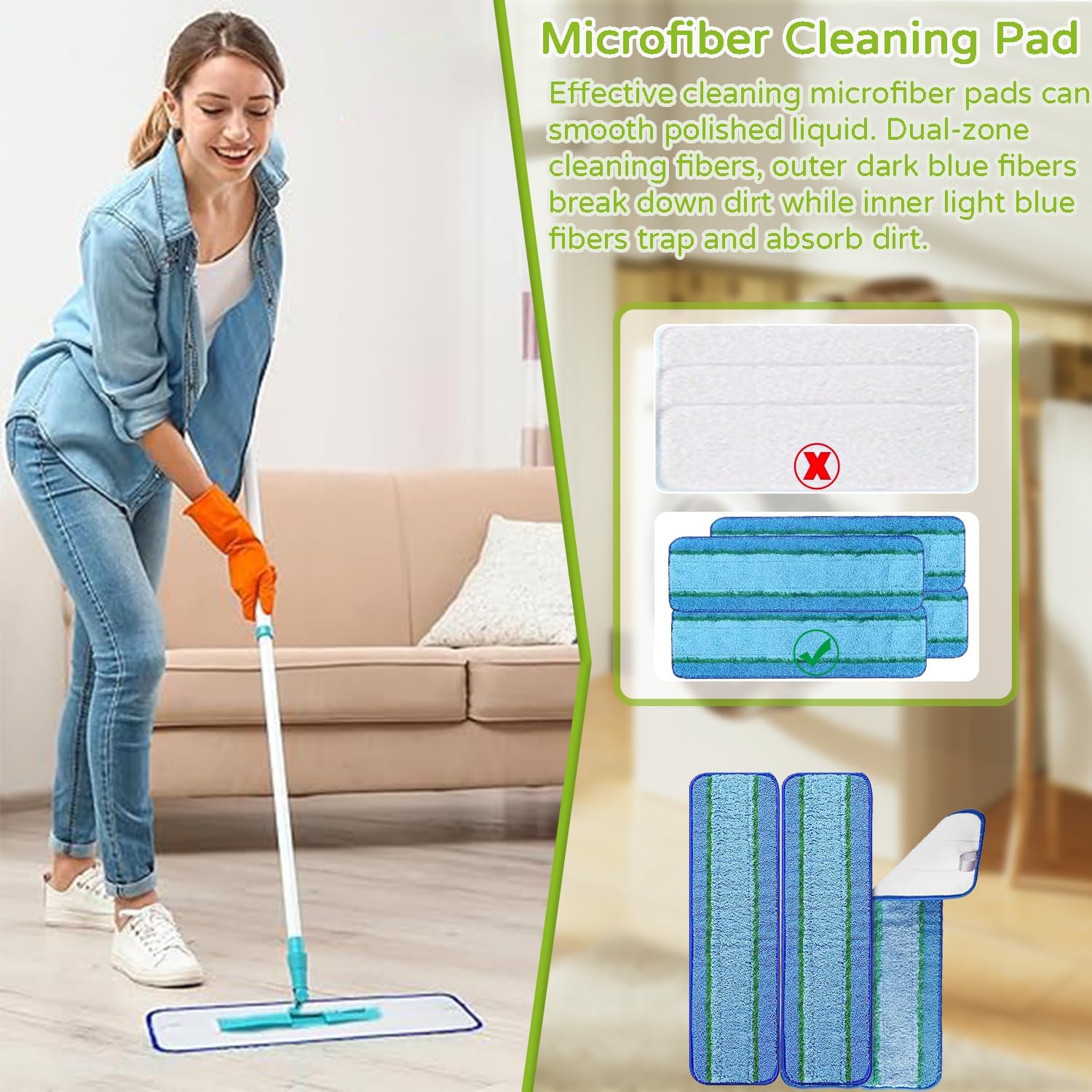 3 Pack Washable Reusable Microfiber Deep Cleaning Pads for Bona Mops