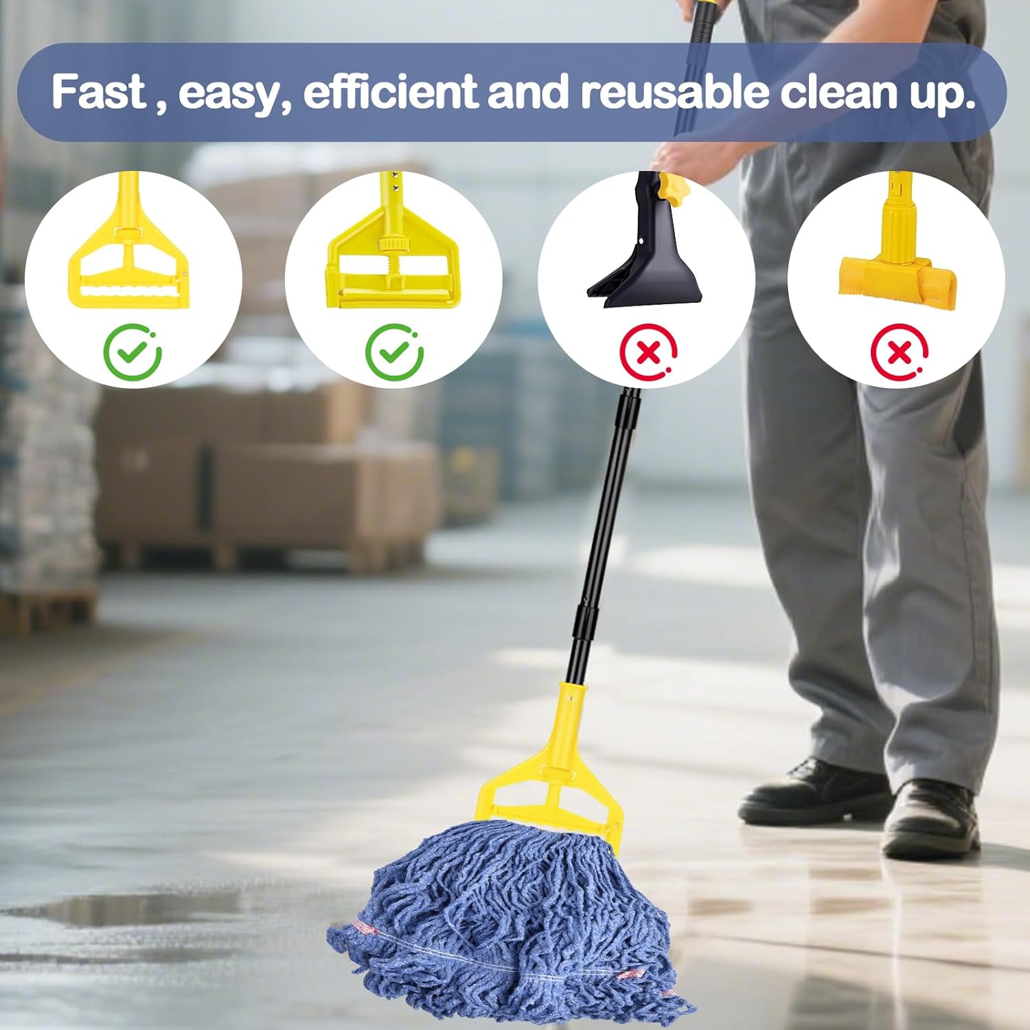 Loop-End Mop Head Replacement 6 Pack Blue Heavy Duty