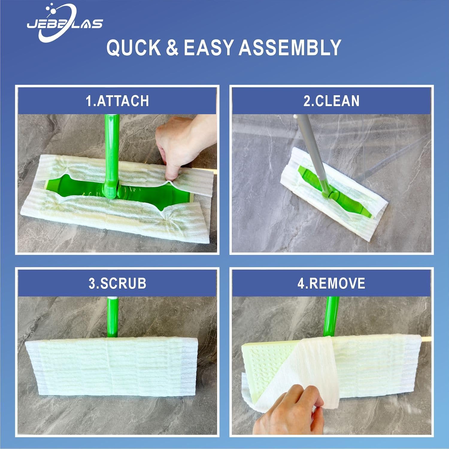 JEBBLAS 60 Pcs Disposable Dry Mop Cloth Refill for Flat Mops