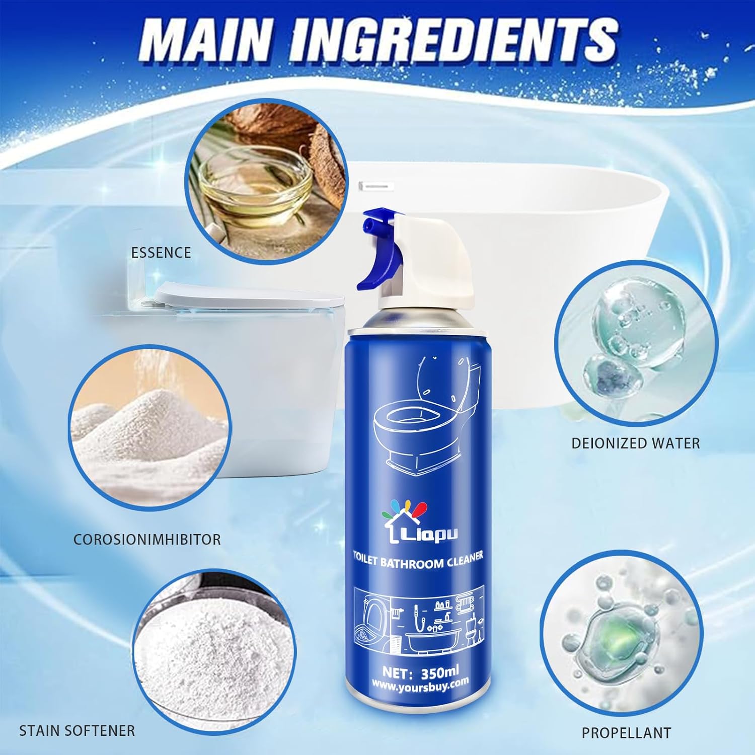 Liapu Toilet Bowl Cleaner - Odor Free Eco Safe Fast Stain Removal