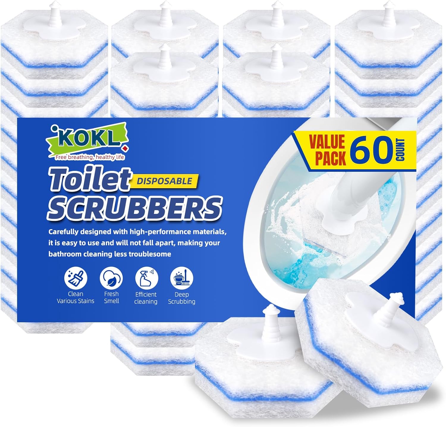 KOKL 60pcs Toilet Brush Refills Disposable Bathroom Cleaners