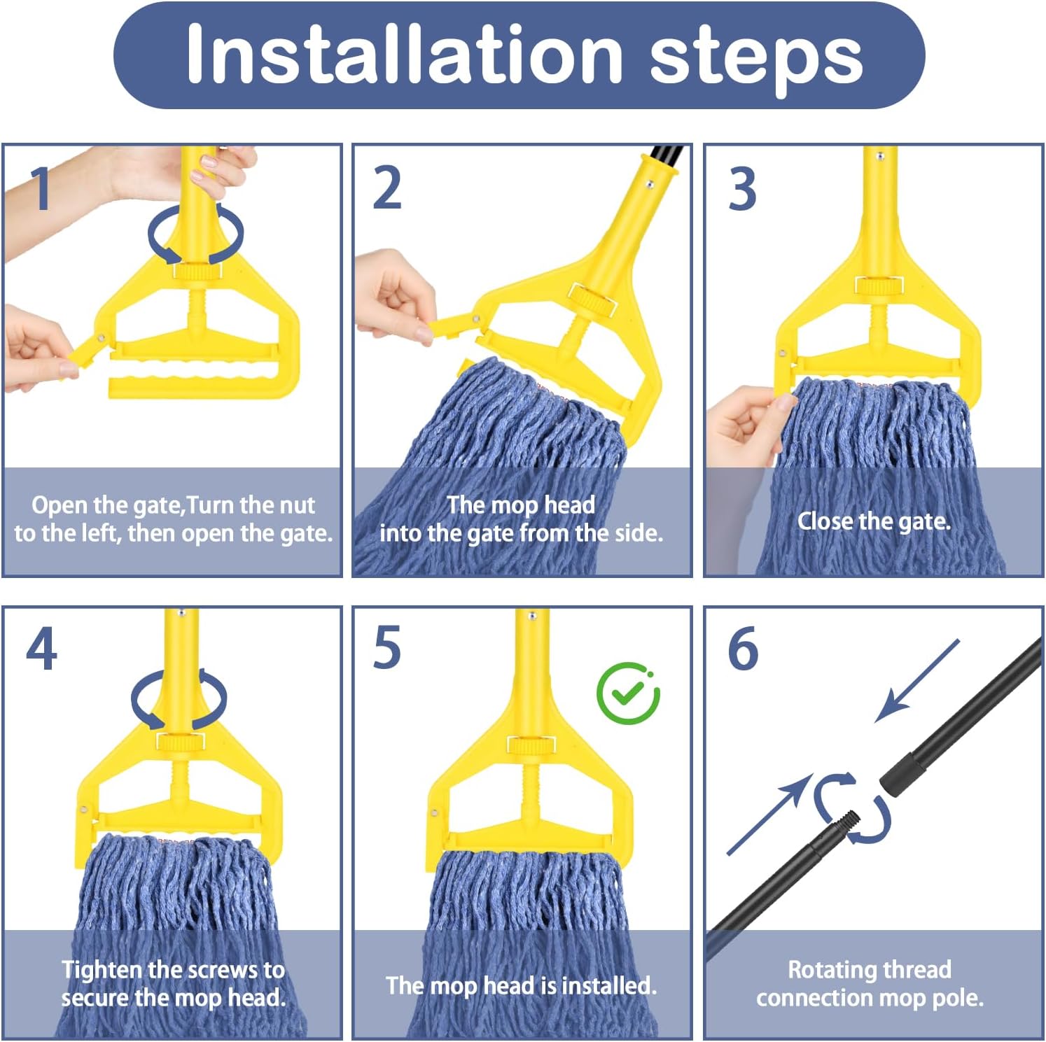 Loop-End Mop Head Replacement 6 Pack Blue Heavy Duty