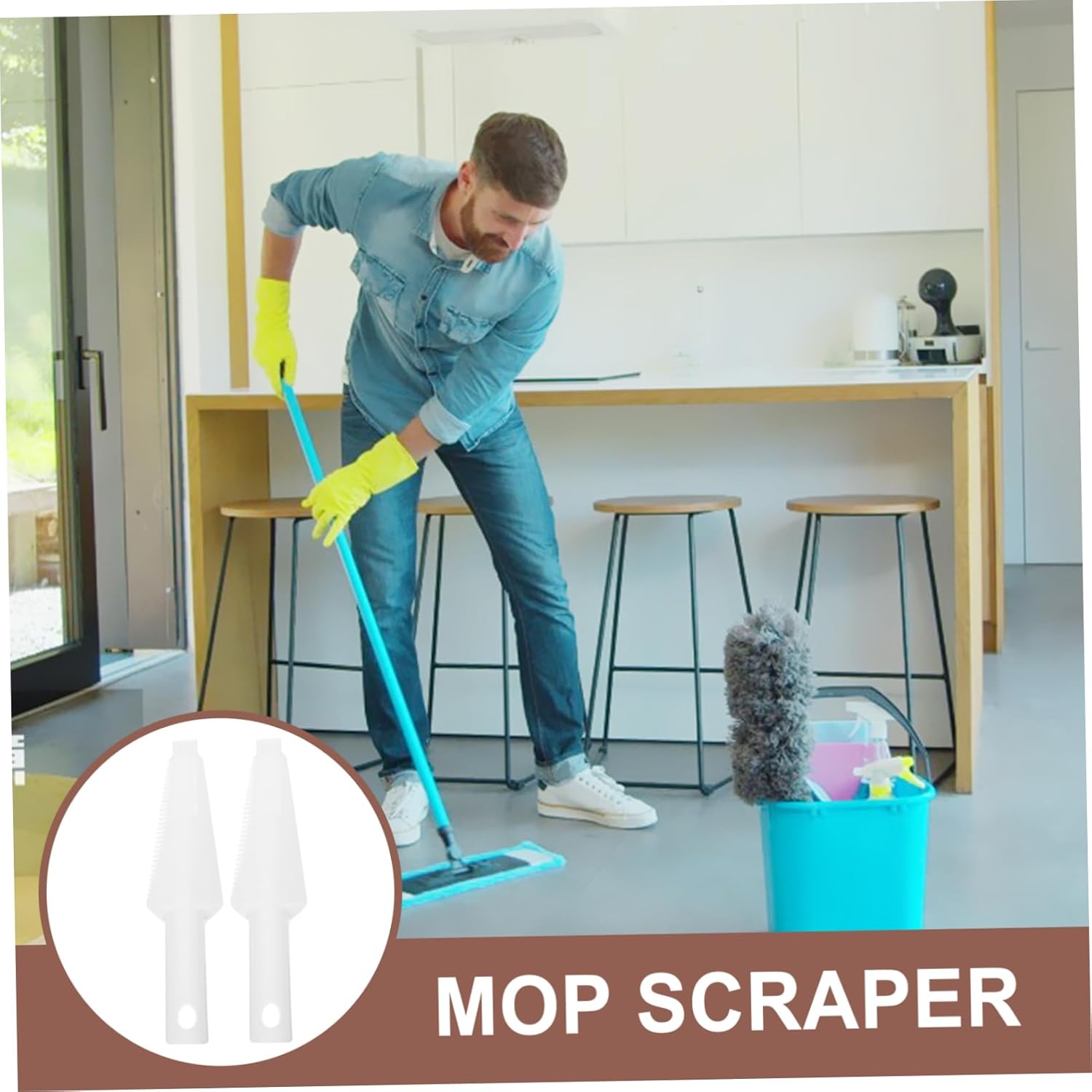 Ipetboom 2pcs Self-Wringing Mop Scrapers with Serrated Edges for Efficient Cleaning