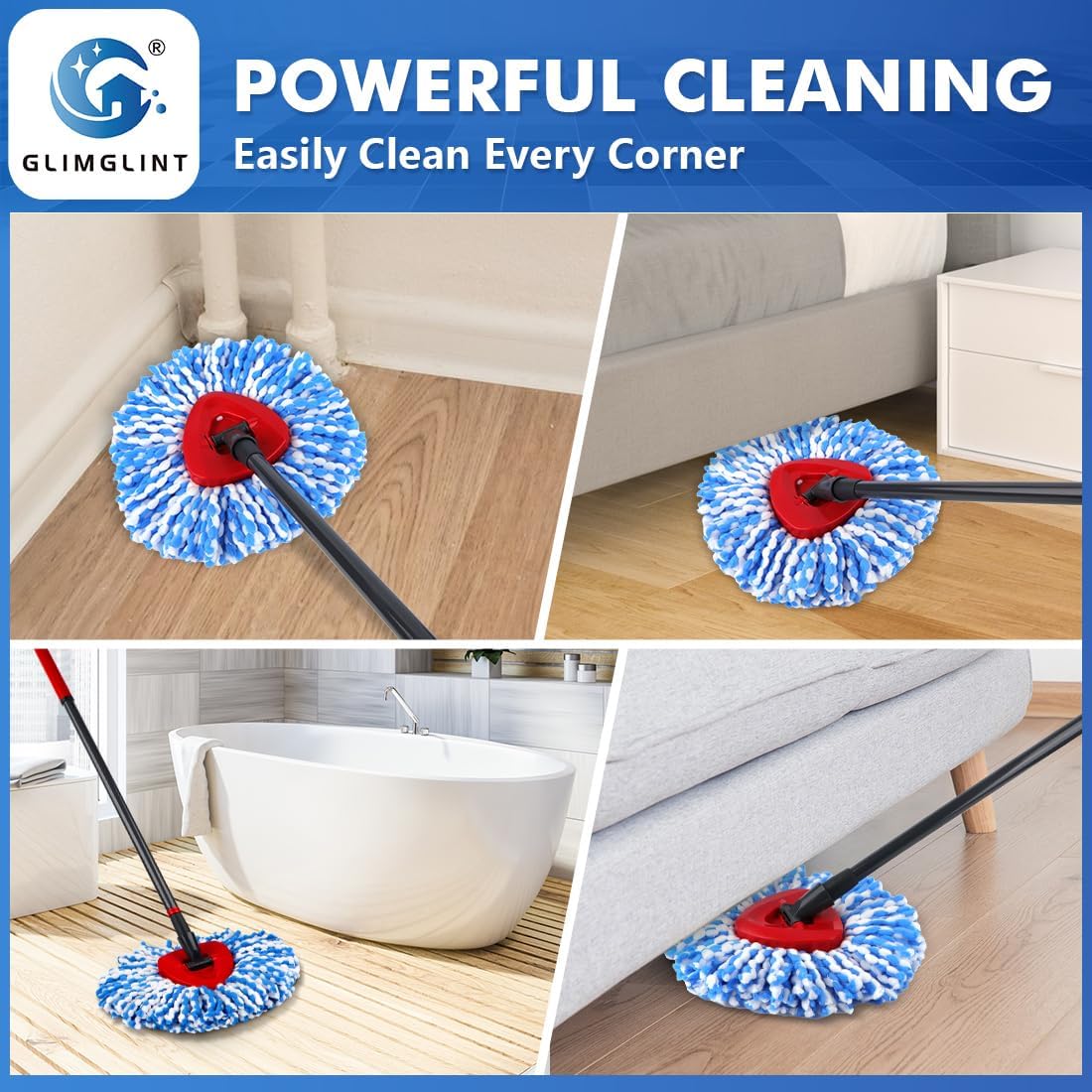 GLIMGLINT Mop Replacement Heads 3 Pack for RinseClean 2 Tank System