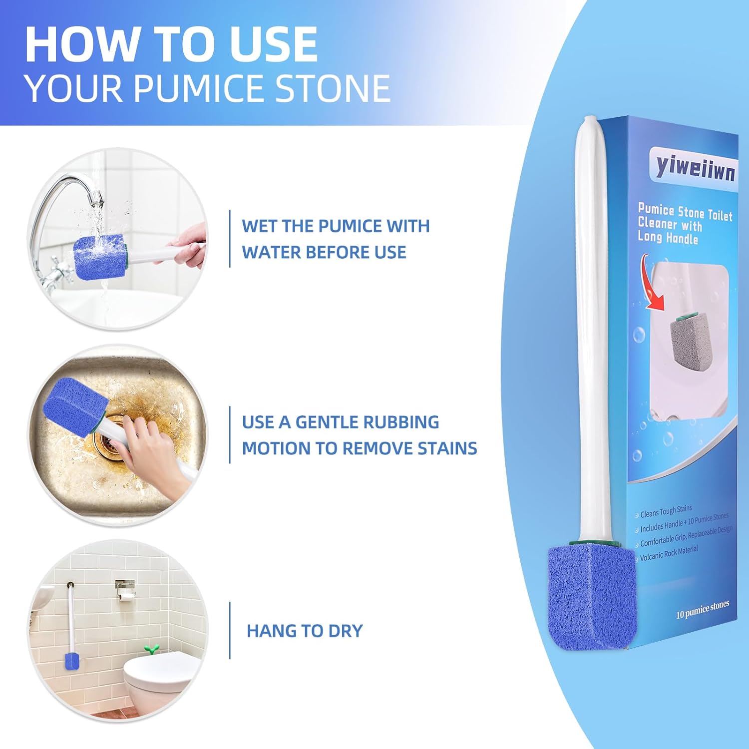 Pumice Stone Toilet Cleaner with 2 Handles and 10 Stones