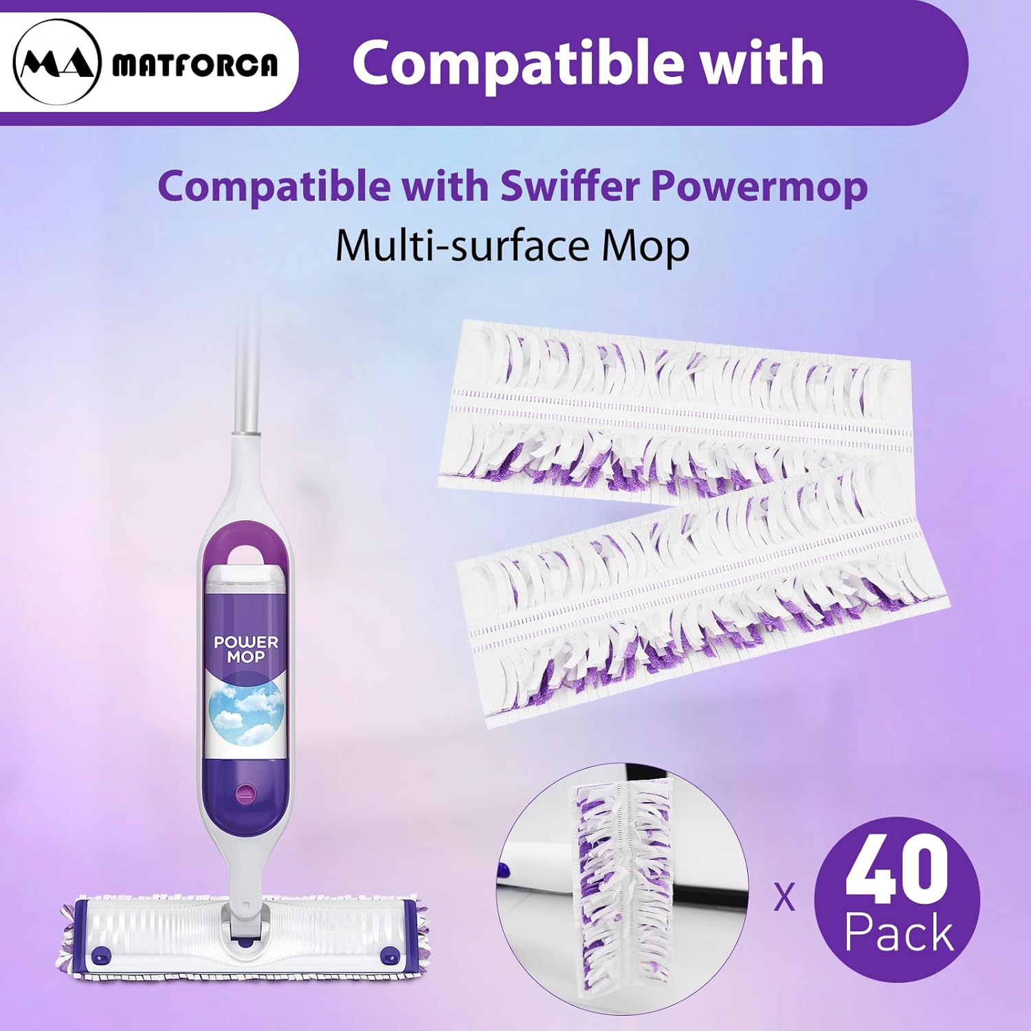 40 Pack Swiffer Power Mop Pads Refill - Disposable Wet Pads