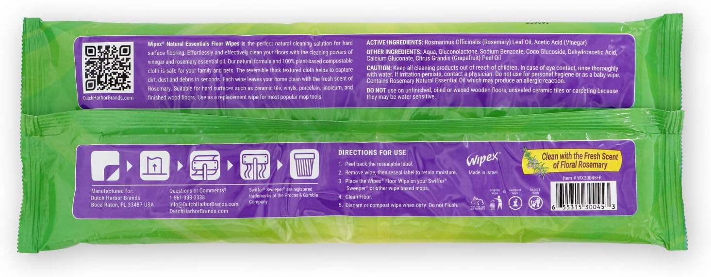 Wipex Natural Wet Floor Wipes with Rosemary and Vinegar