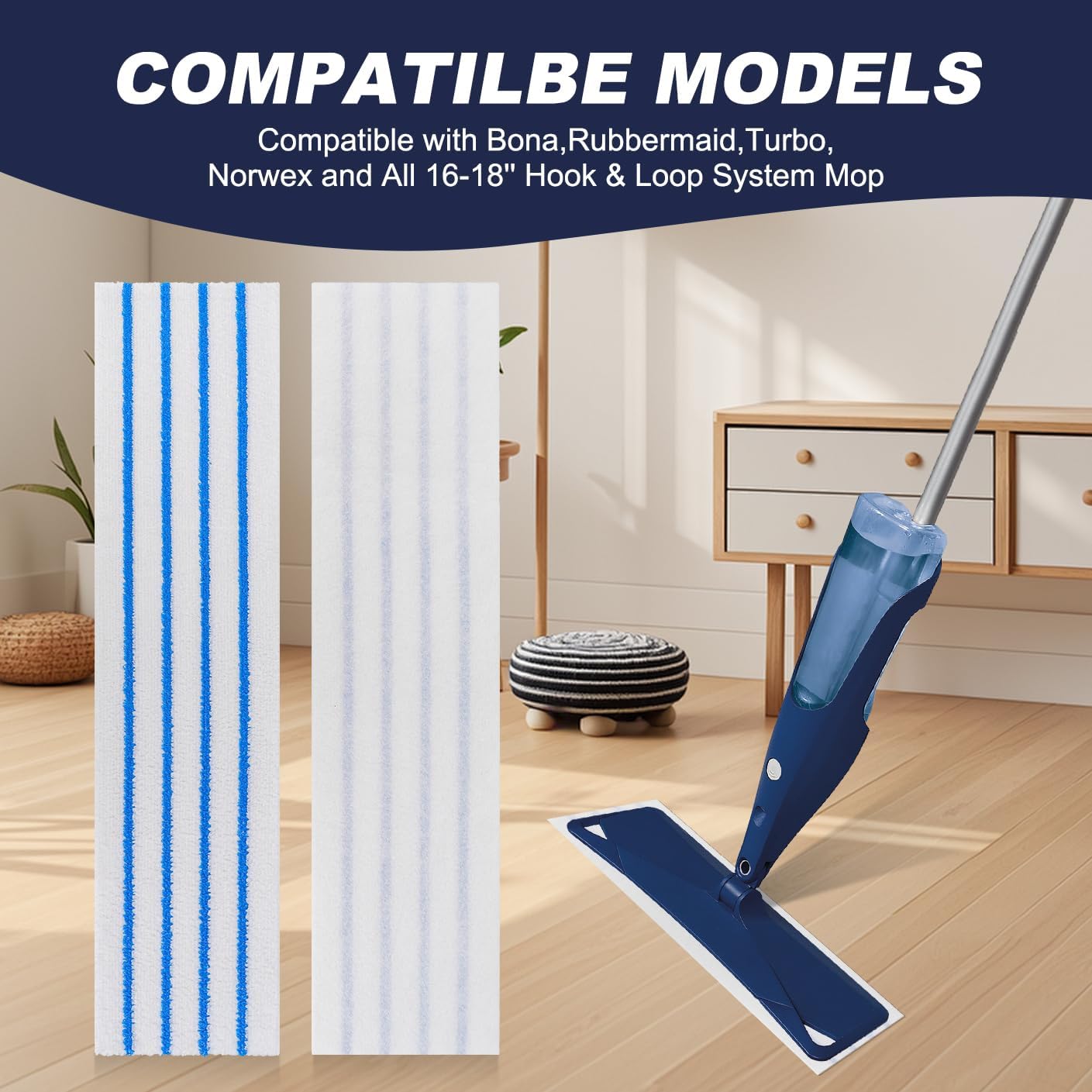 10 Pack Microfiber Mop Pads for 16-18 Hook Loop Mops