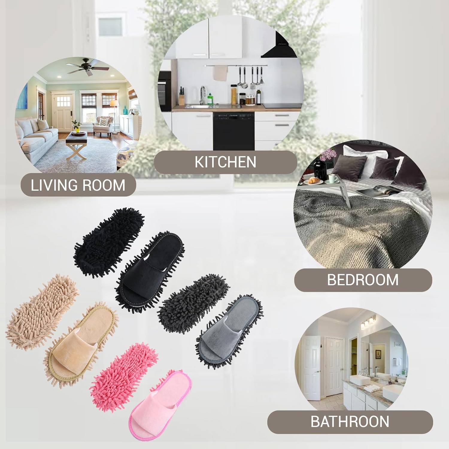 Telooco 4 Pairs Washable Mopping Slippers for Women
