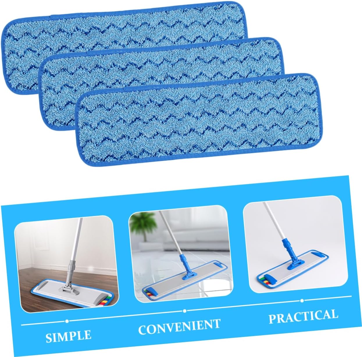 3pcs Mop Pads Replacement Microfiber for Wet Dry Cleaning