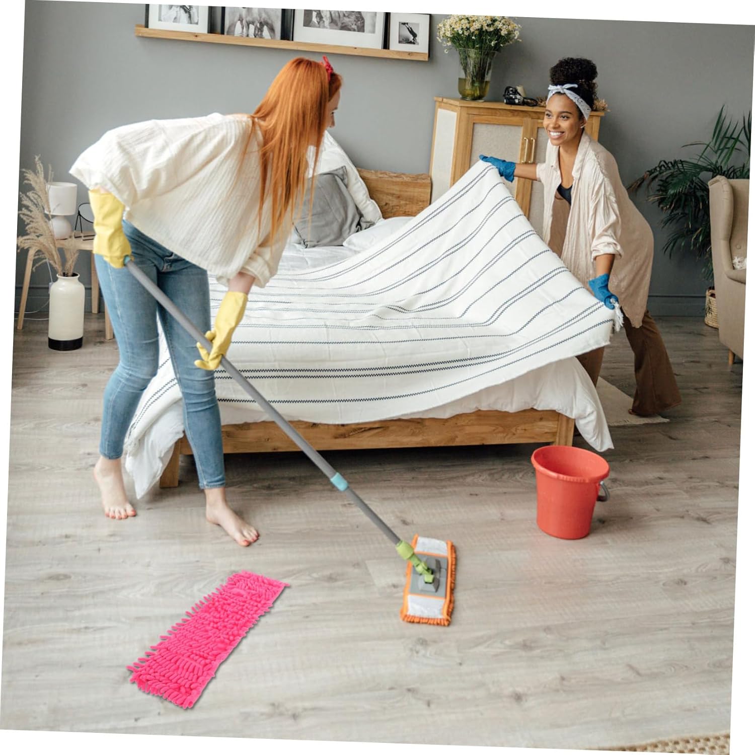 2Pcs Red Mop Cloth Replacement for Home Cleaning