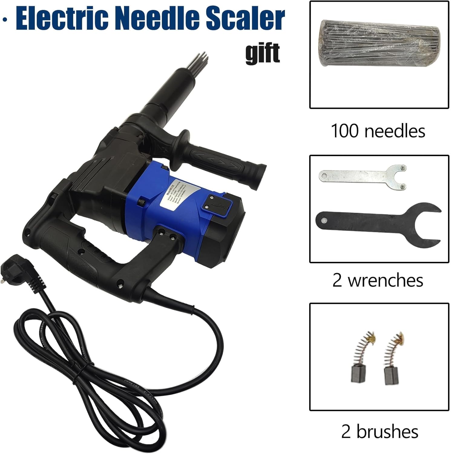 ZHIBIMOI 1100W Electric Needle Rust Remover 4500BPM Industrial Derusting Gun Air Tool Blue