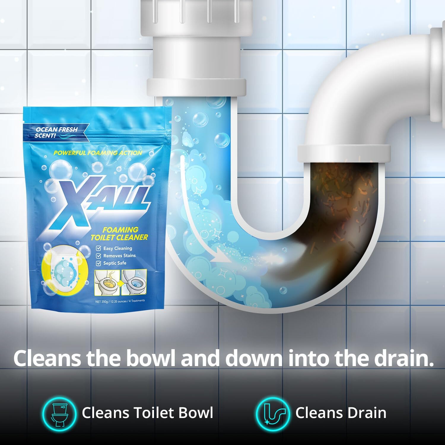 X All Foaming Toilet Bowl Cleaner - Self-Activating Miracle Powder
