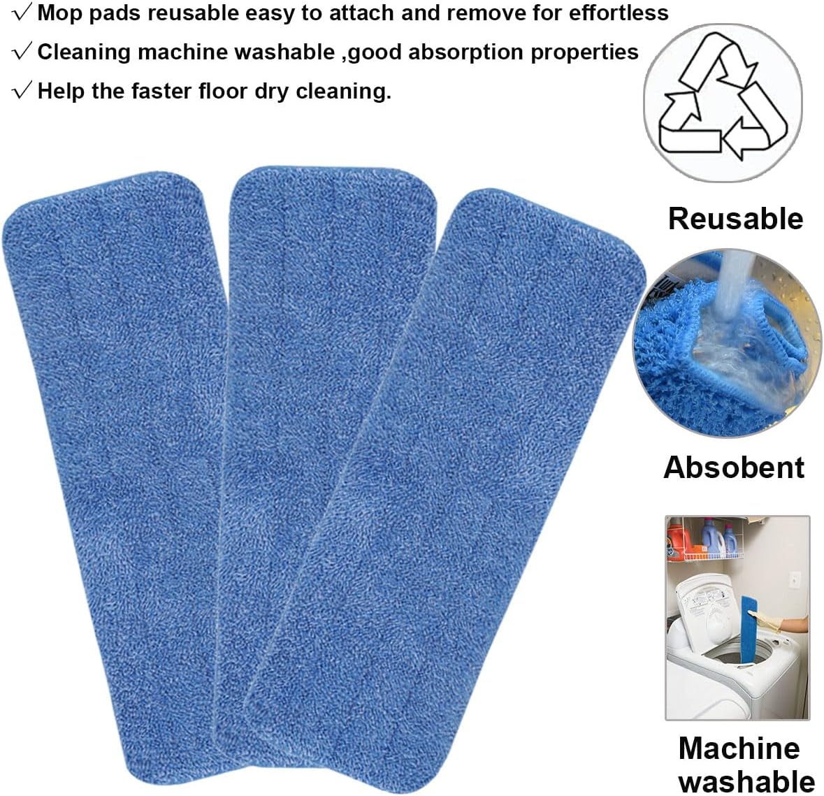 10 Pack 18 Microfiber Spray Mop Replacement Heads - Blue