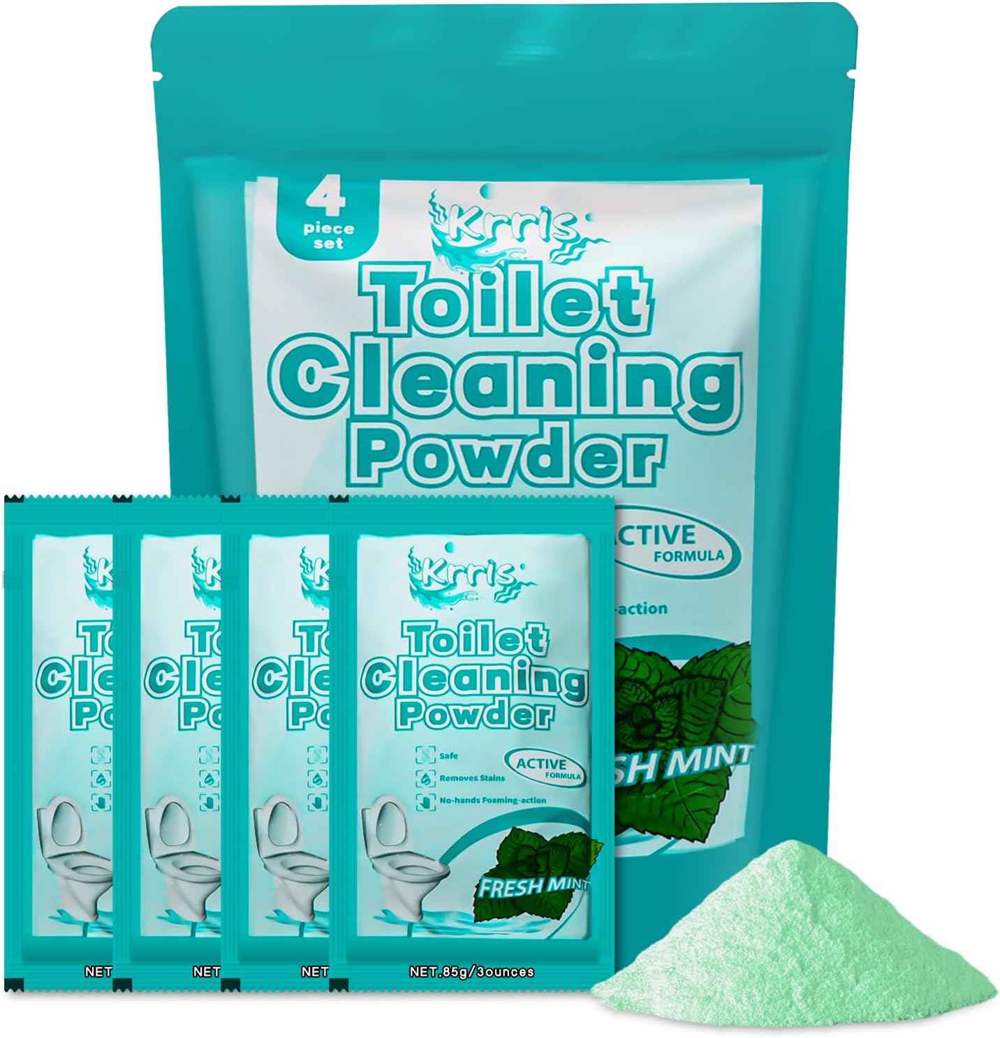 Krris Foaming Toilet Bowl Cleaner Powder 4 Packs 3 oz 1