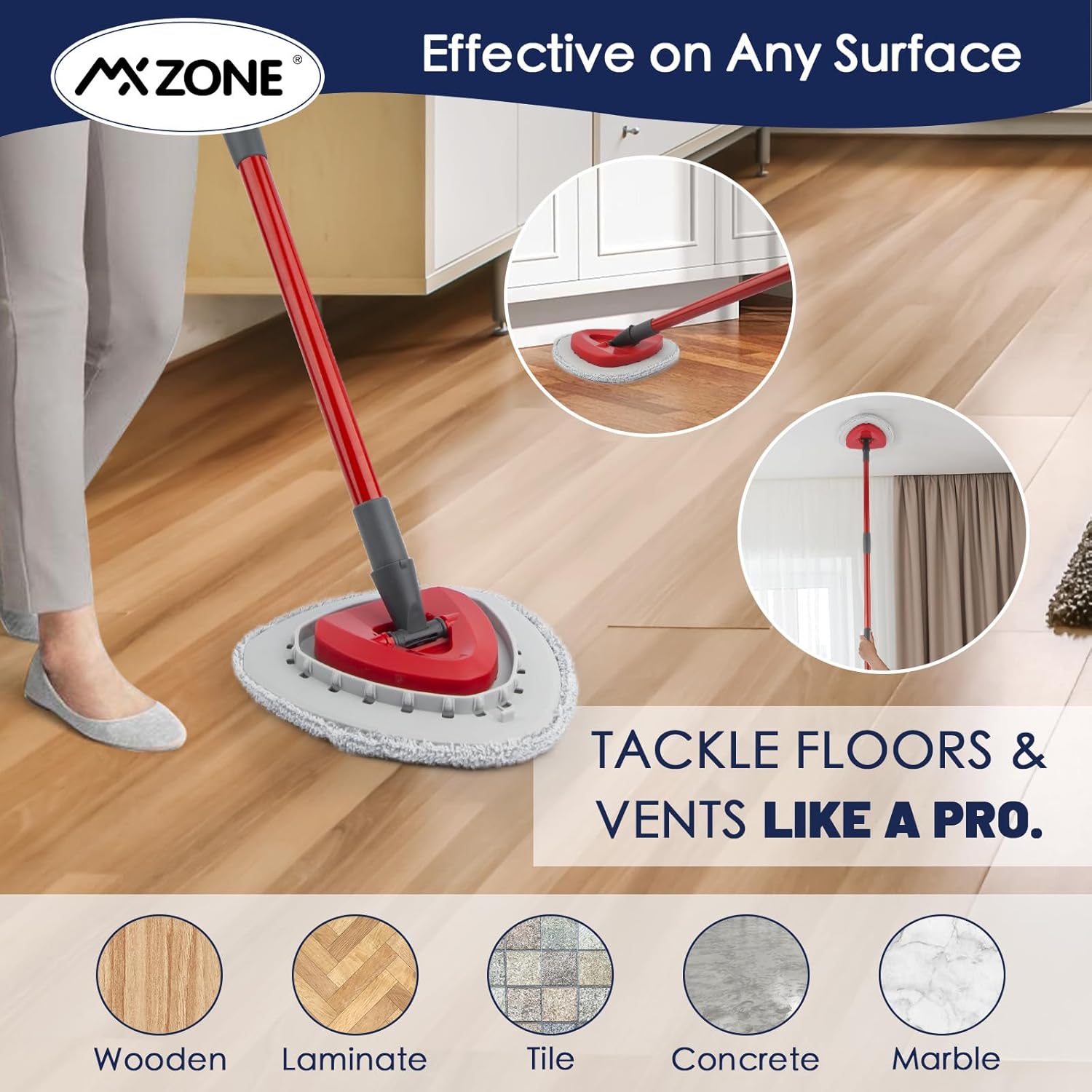 MXZONE Spin Mop Pad Replacement - 4 Pads 1 Base