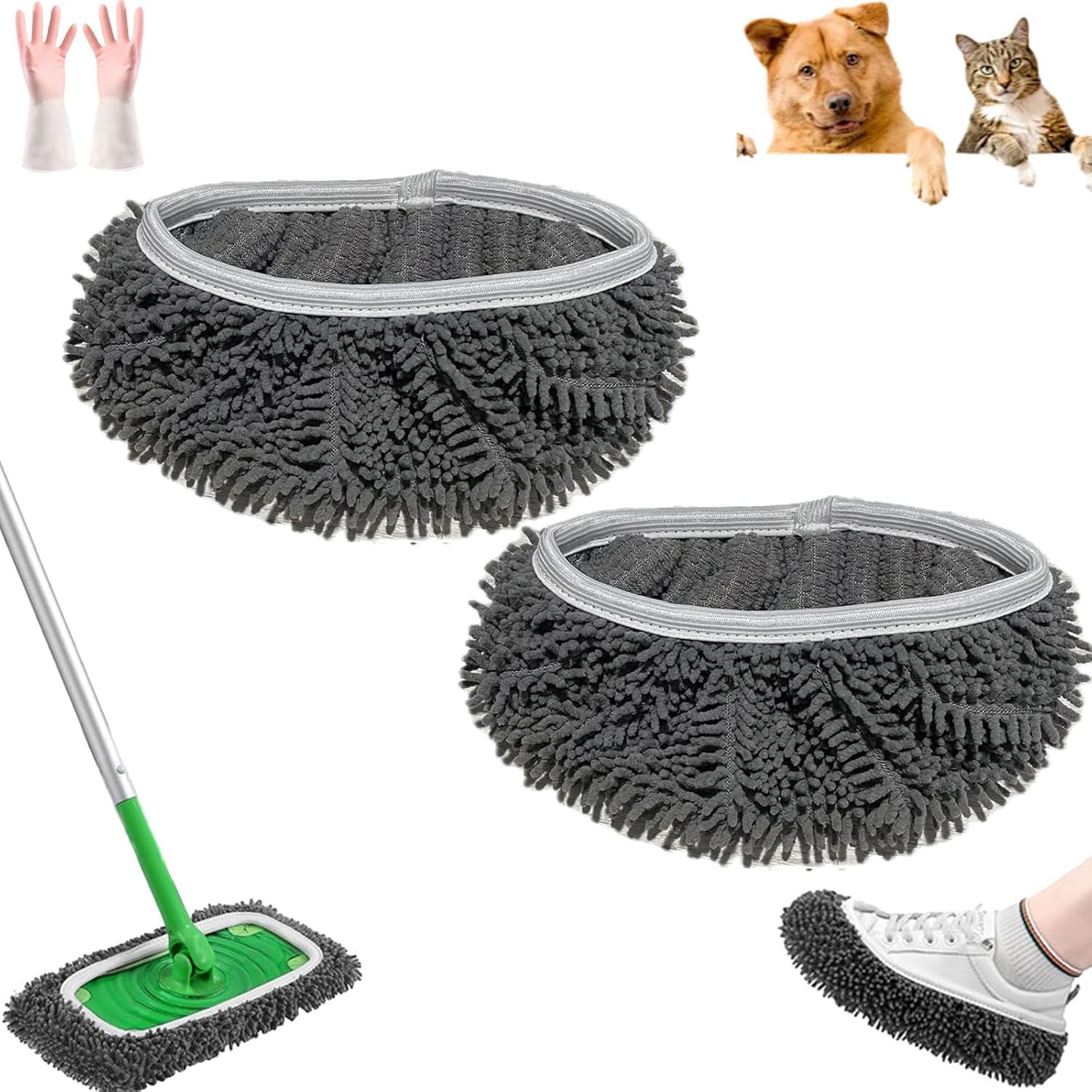 Artisticto Reusable Mop Pads - 2pcs Gray Multi Surface Cleaning