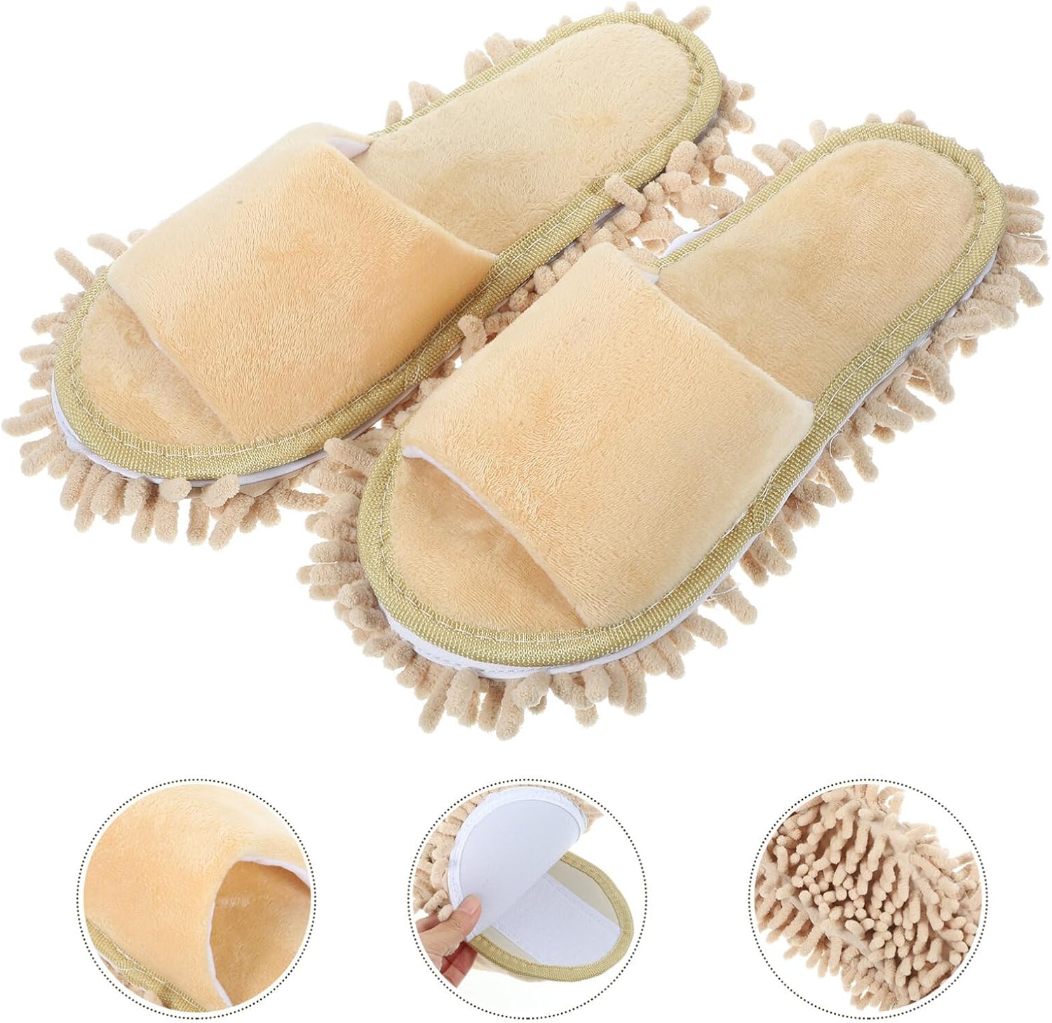 PACKOVE Women Fuzzy Mop Slippers with Toe Open Design 1