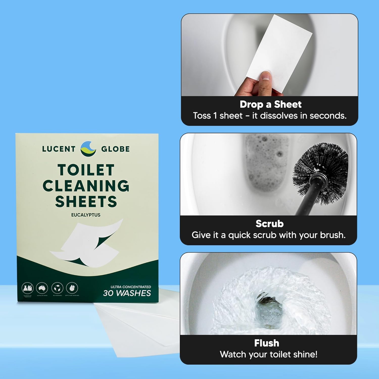 Lucent Globe Toilet Cleaning Sheets - Fresh Eucalyptus