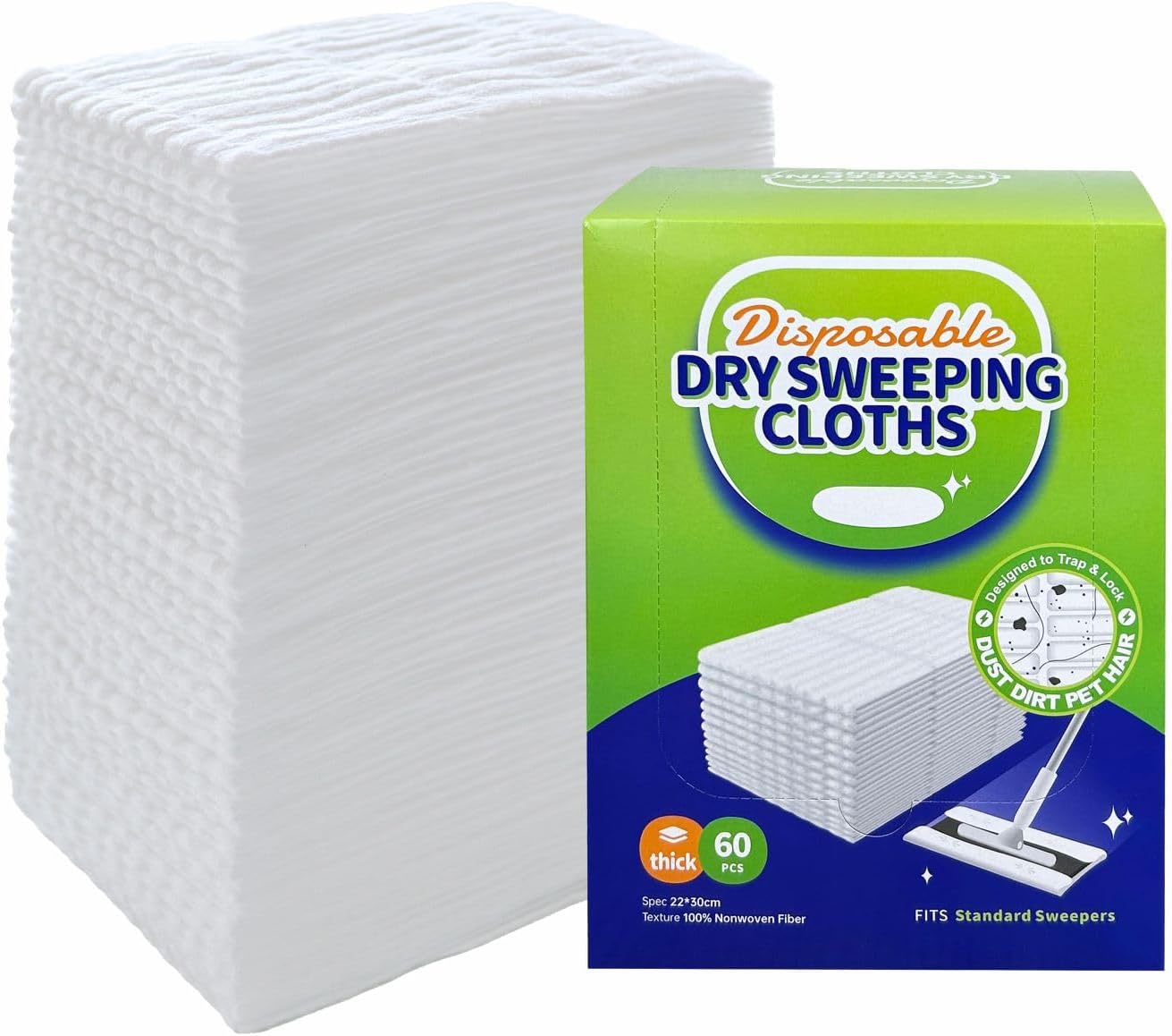 JEBBLAS 60 Pcs Disposable Dry Mop Cloth Refill for Flat Mops