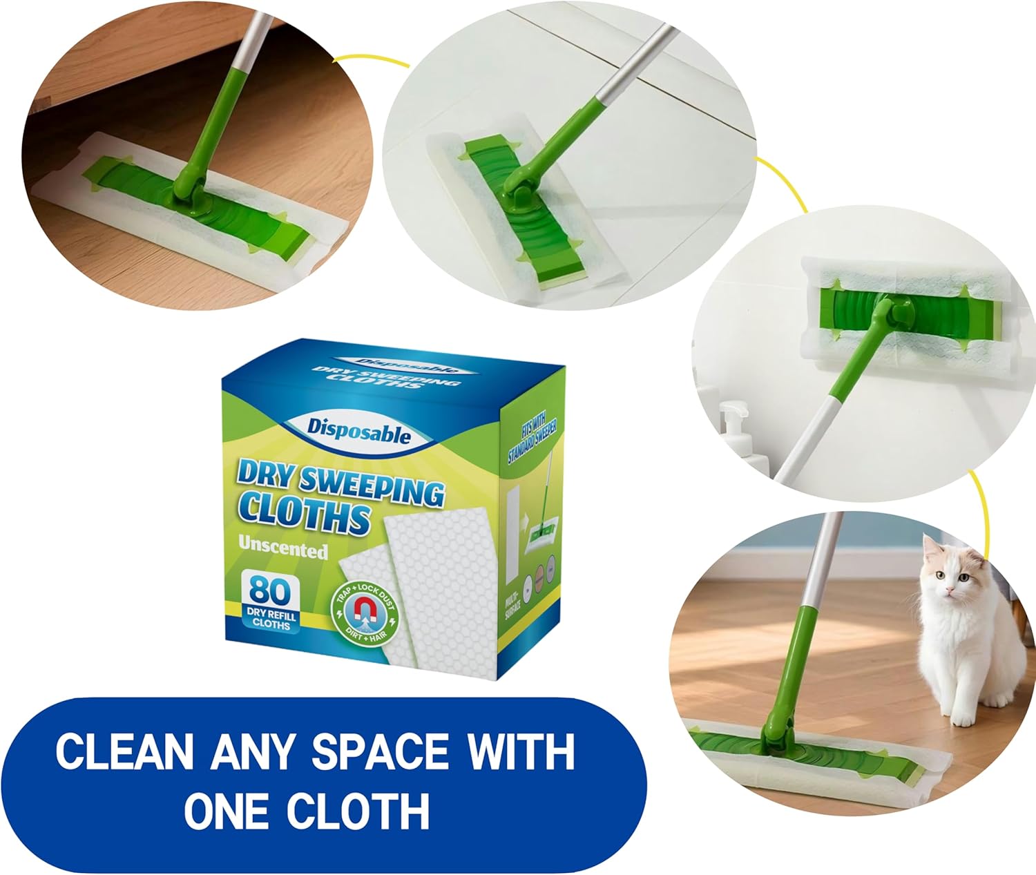 Peachicha Dry Sweeping Cloths Refills for Swiffer 80 Count Pack