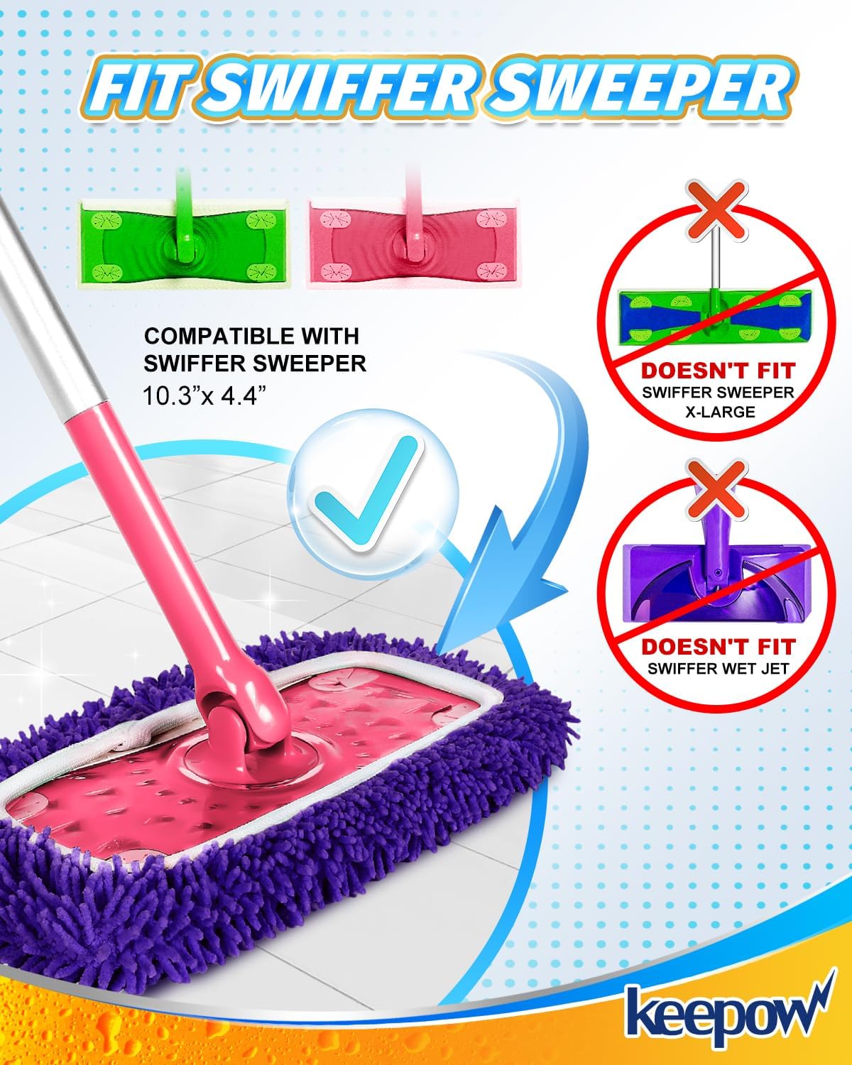 KEEPOW 8Pcs Reusable Microfiber Mop Pads for Swiffer Sweeper Mop 1