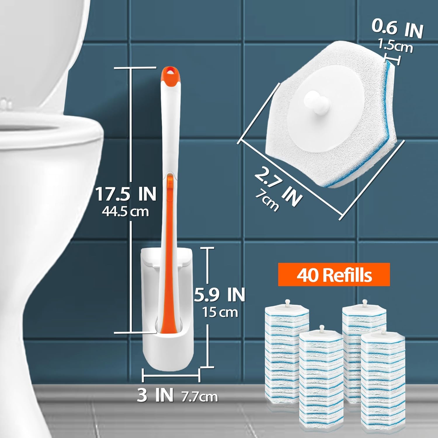 JEHONN Toilet Bowl Cleaner Wand with 40 Refills