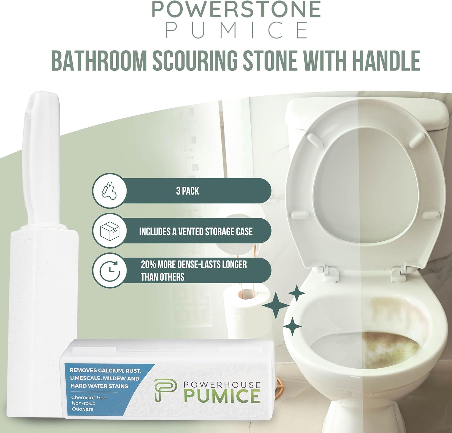 Powerstone Pumice Stone Toilet Cleaner with Handle 3-pack 1